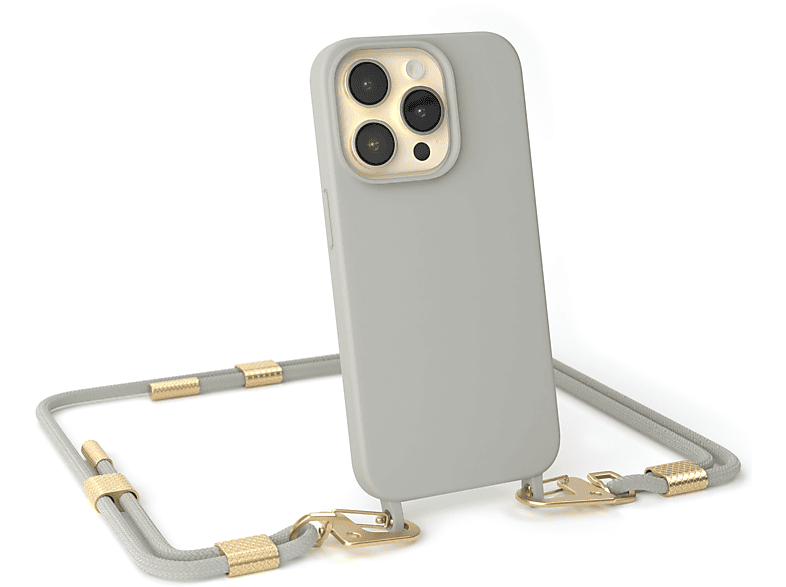 EAZY CASE Runde Handykette Beige Apple, iPhone mit Umhängetasche, Taupe Pro, Karabiner, Grau / 14