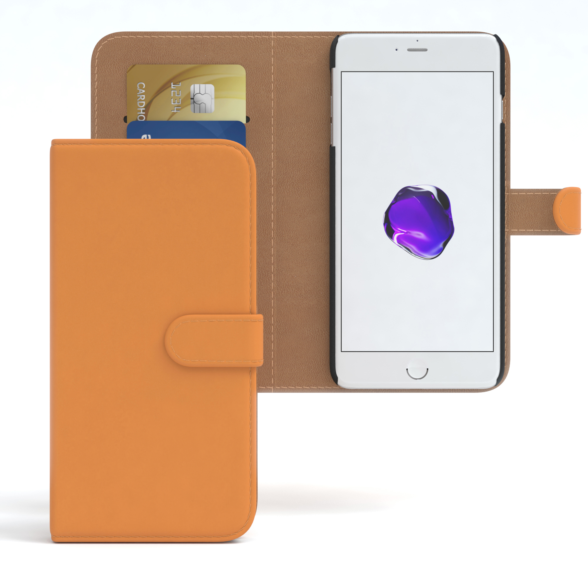EAZY CASE Bookstyle Klapphülle mit iPhone Orange Plus, / Bookcover, 7 Apple, Plus 8 Kartenfach