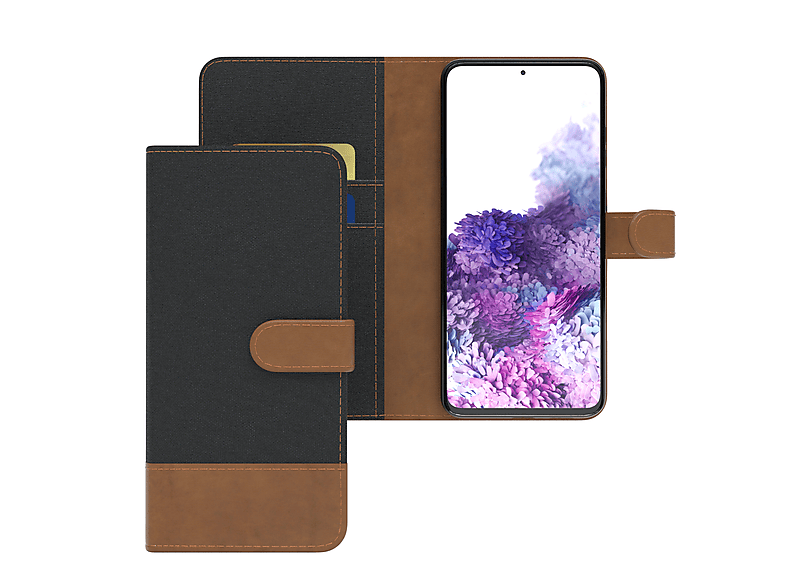 EAZY CASE Bookstyle Klapphülle Jeans Kartenfach, S20 Bookcover, Samsung, Plus mit / Schwarz 5G, S20 Plus Galaxy