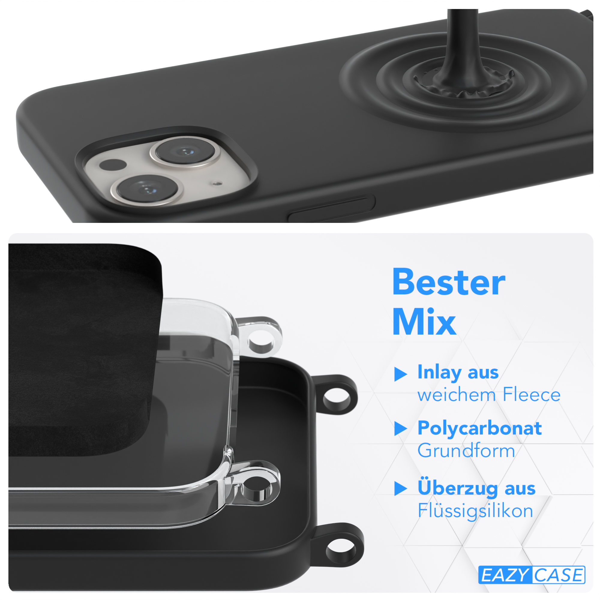 EAZY CASE Runde Handykette Apple, Karabiner, mit Umhängetasche, Mini, Schwarz iPhone 13