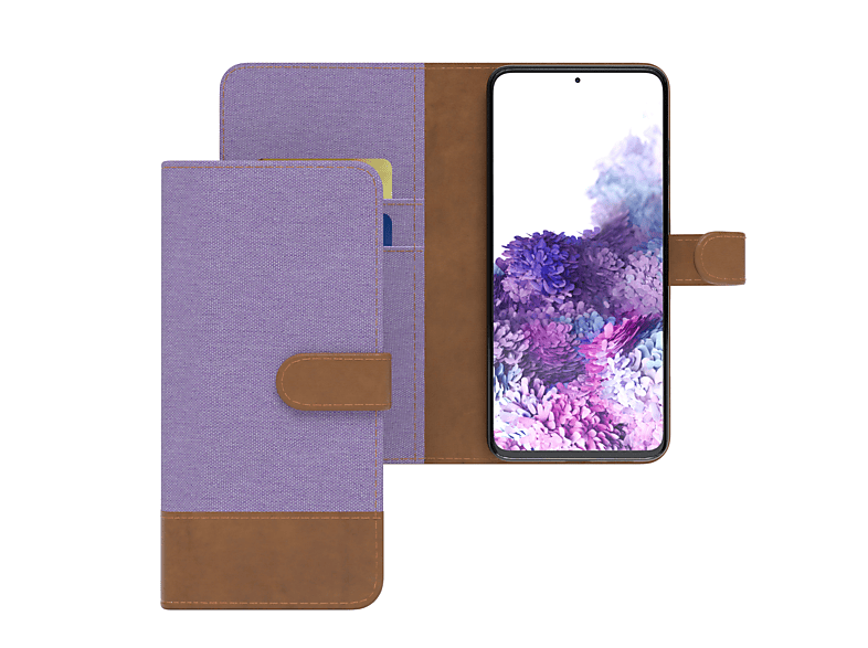 Klapphülle Violett Lila Galaxy CASE Bookstyle 5G, Samsung, S20 Kartenfach, Jeans Bookcover, mit Plus EAZY S20 / Plus