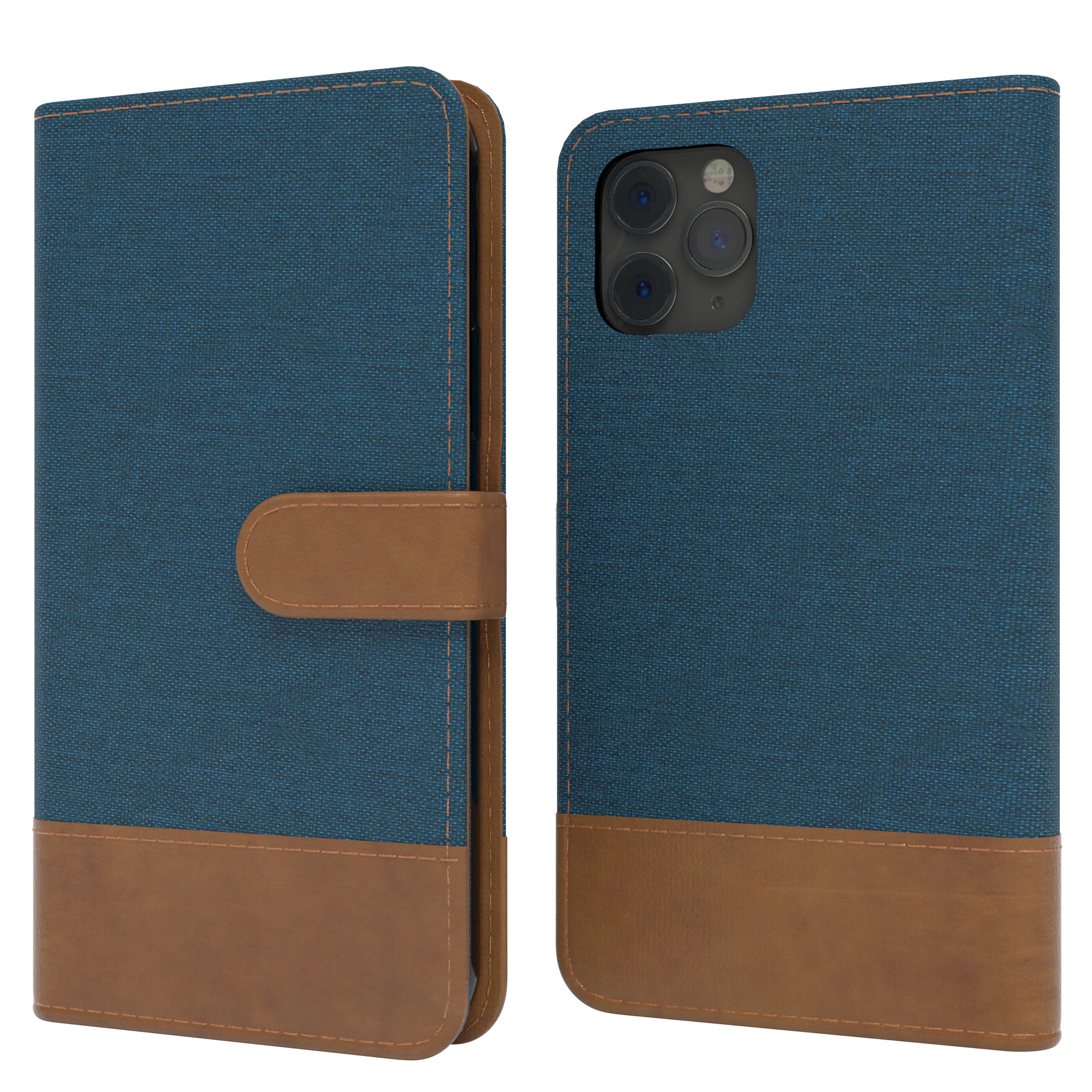 Blau iPhone CASE Bookcover, Klapphülle Pro, mit Bookstyle Jeans EAZY Apple, 11 Kartenfach,