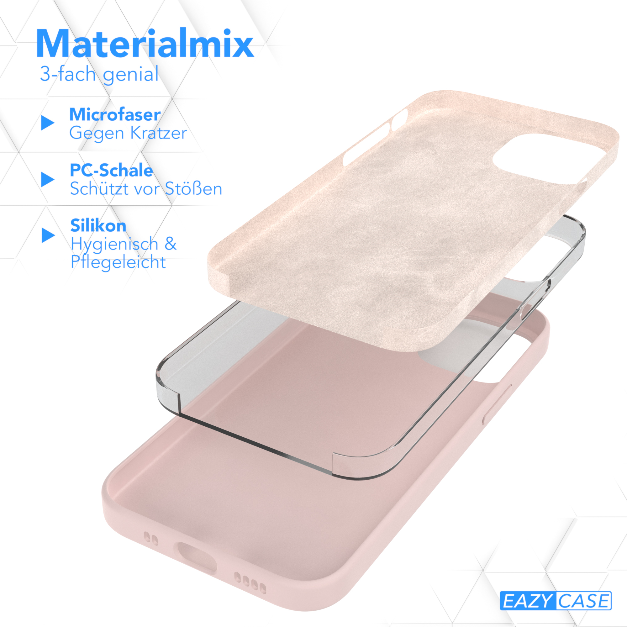 Handyhülle. Rosa Basis, klare Mitte und hellbraune obere Schicht. Materialmix-Text steht oben.