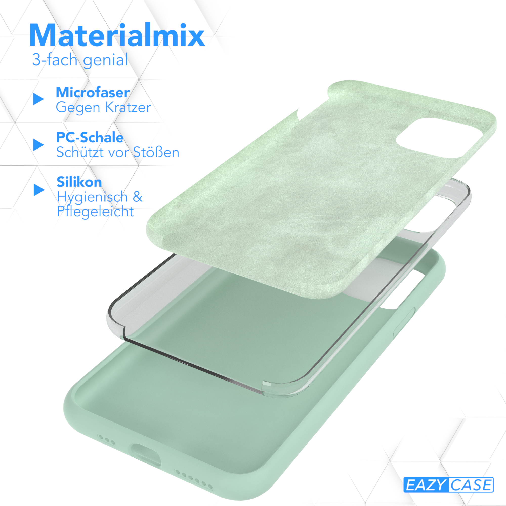 Handyhüllen-Schichten: Mikrofaser, PC-Schale und Silikon.