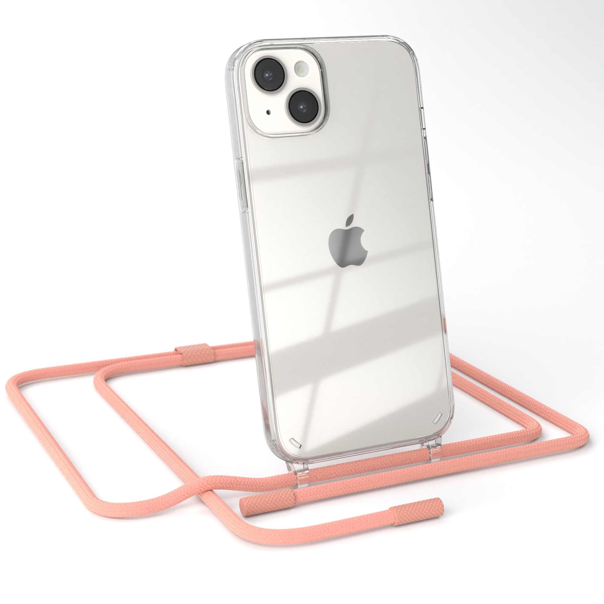 14 CASE Handyhülle Coral unifarbend, EAZY Kette Transparente runder iPhone Umhängetasche, Altrosa Apple, / Plus, mit