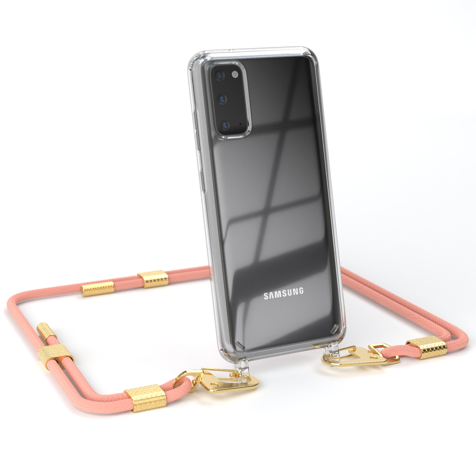 EAZY CASE Transparente Samsung, Umhängetasche, / + Handyhülle Kordel Galaxy Karabiner, runder S20, mit Gold Altrosa