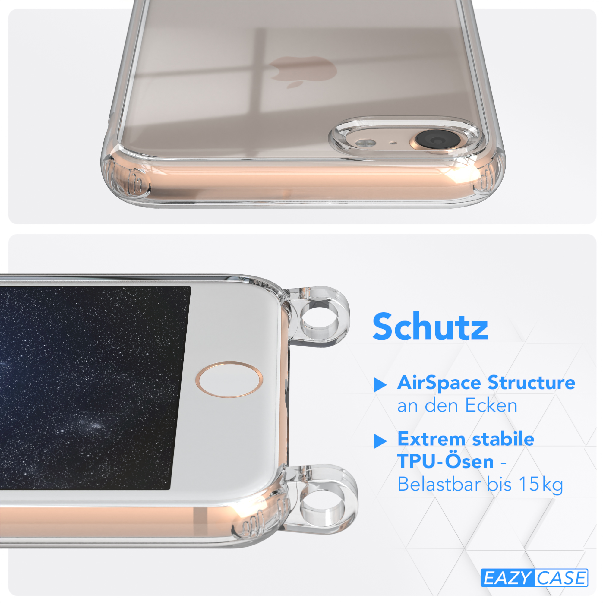 Karabiner, / Handyhülle SE Gold CASE / SE runder Kordel 8, 2022 iPhone iPhone Nachtblau + Transparente 7 mit / Apple, Umhängetasche, EAZY 2020,