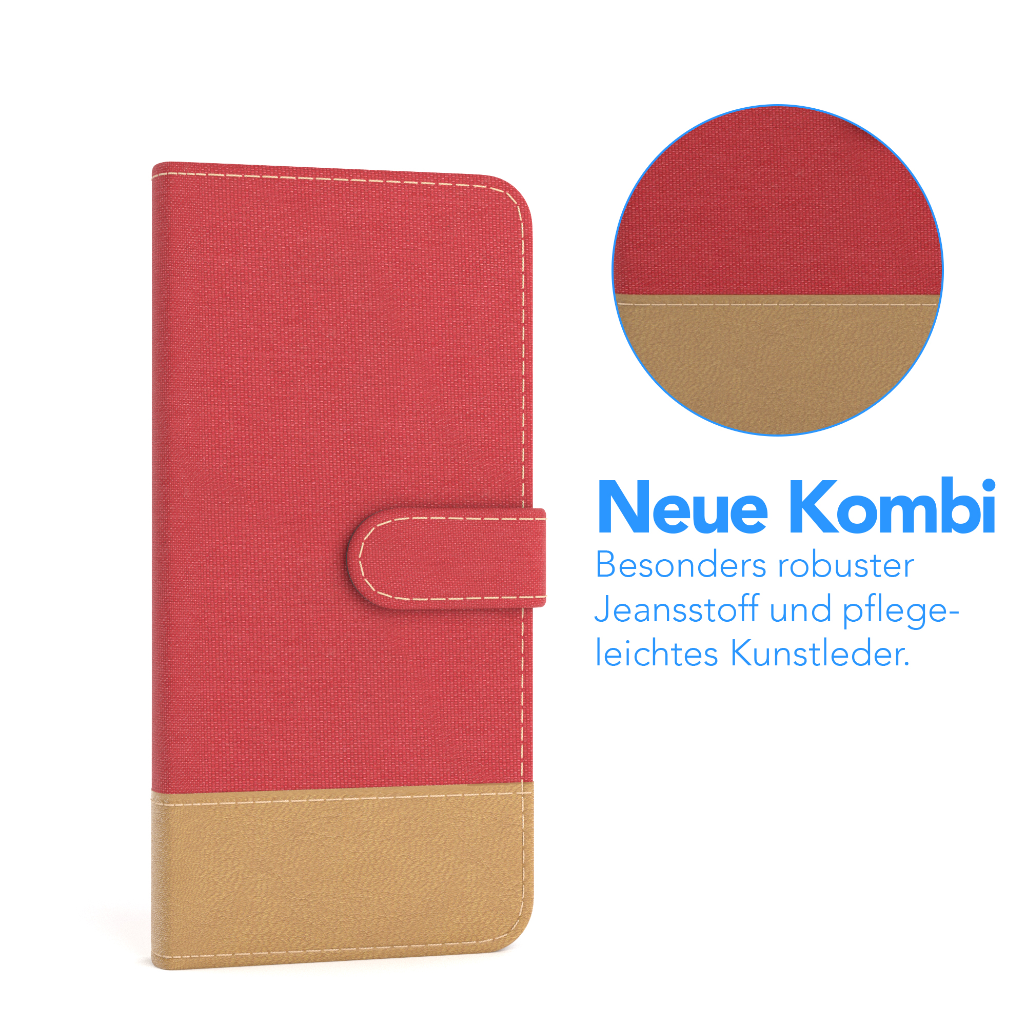 Galaxy S9, Jeans Bookcover, Samsung, CASE mit Rot Klapphülle EAZY Kartenfach, Bookstyle