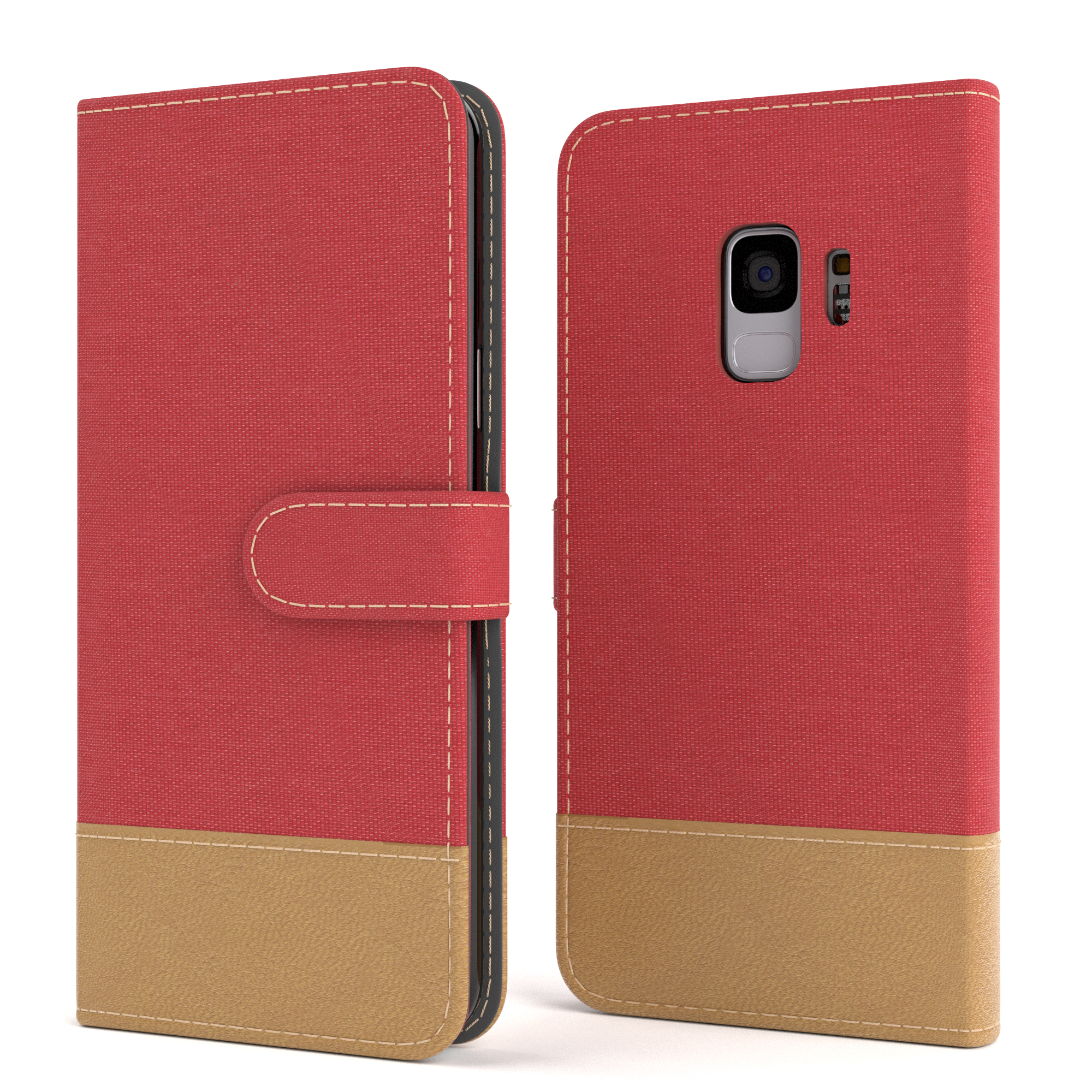 CASE Jeans Kartenfach, Galaxy EAZY Bookstyle mit S9, Rot Bookcover, Samsung, Klapphülle