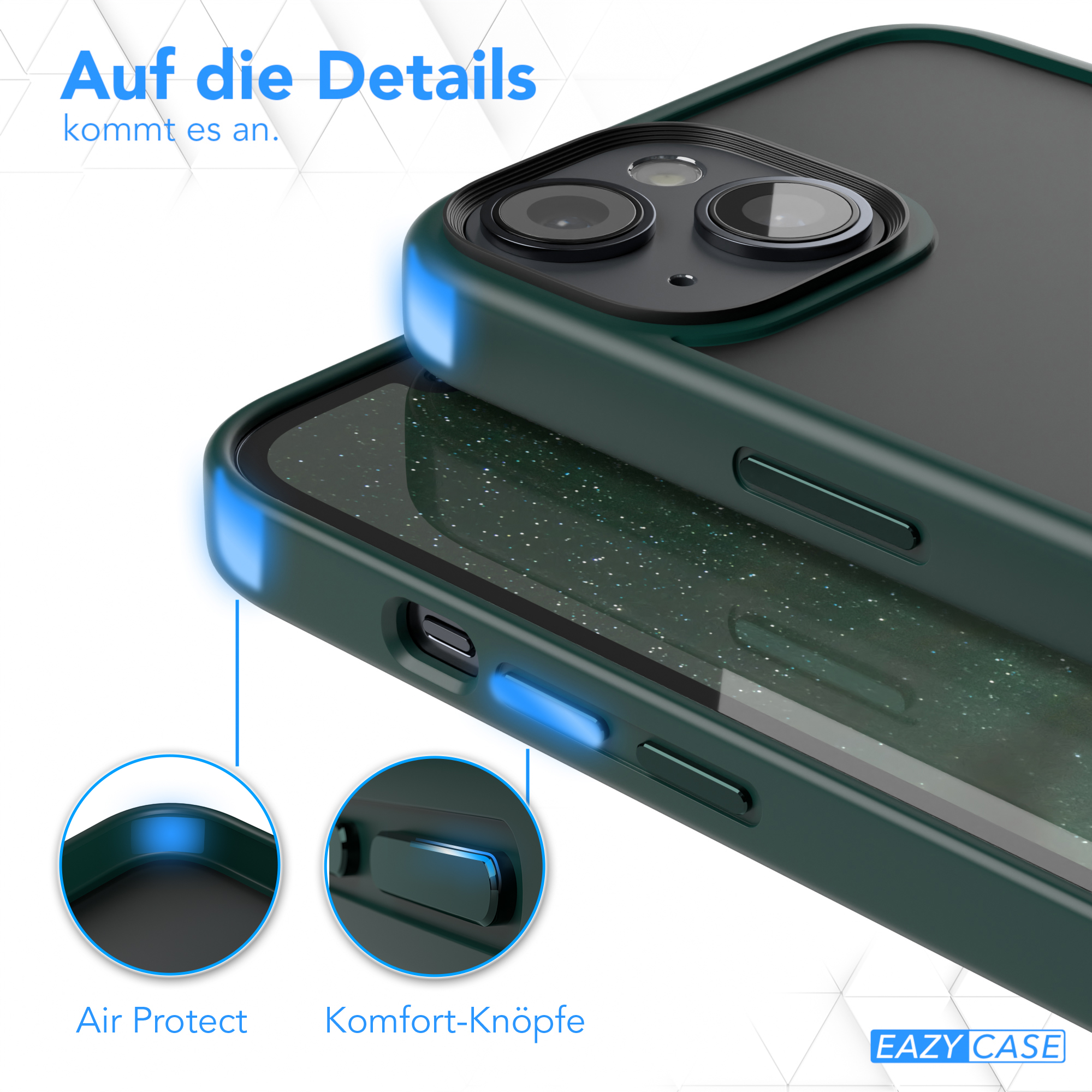 Handyhülle, Details der Knöpfe und Luftschutz zeigend.