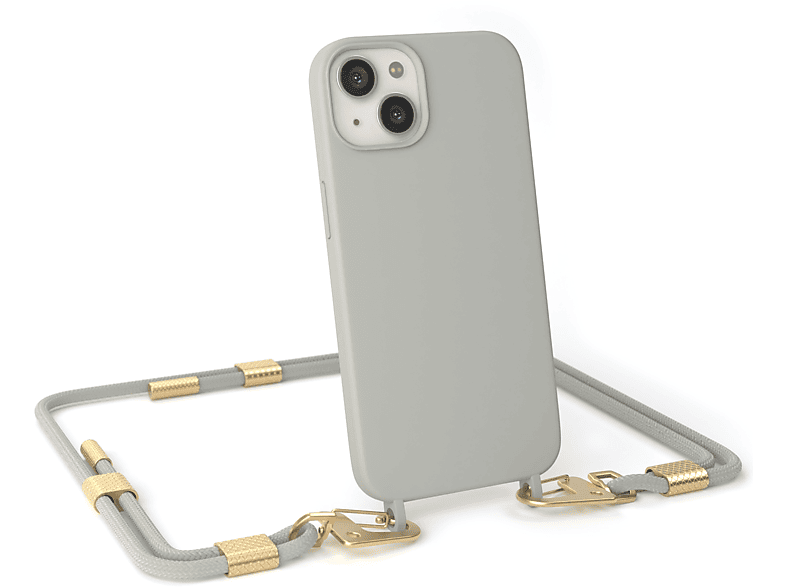 EAZY CASE Runde Handykette mit Umhängetasche, Taupe Grau Beige / Apple, iPhone Karabiner, 13