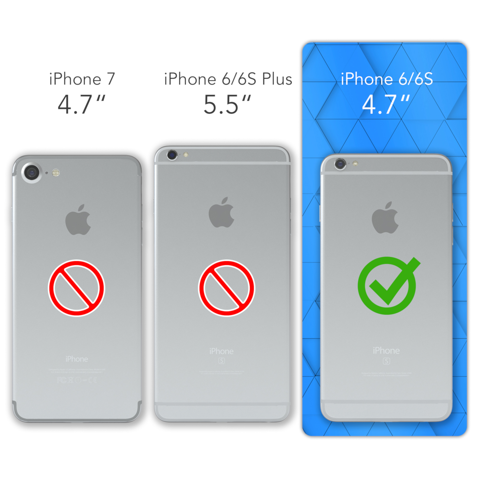 Drei iPhones. Das größte hat ein Häkchen, andere haben einen roten Kreis.