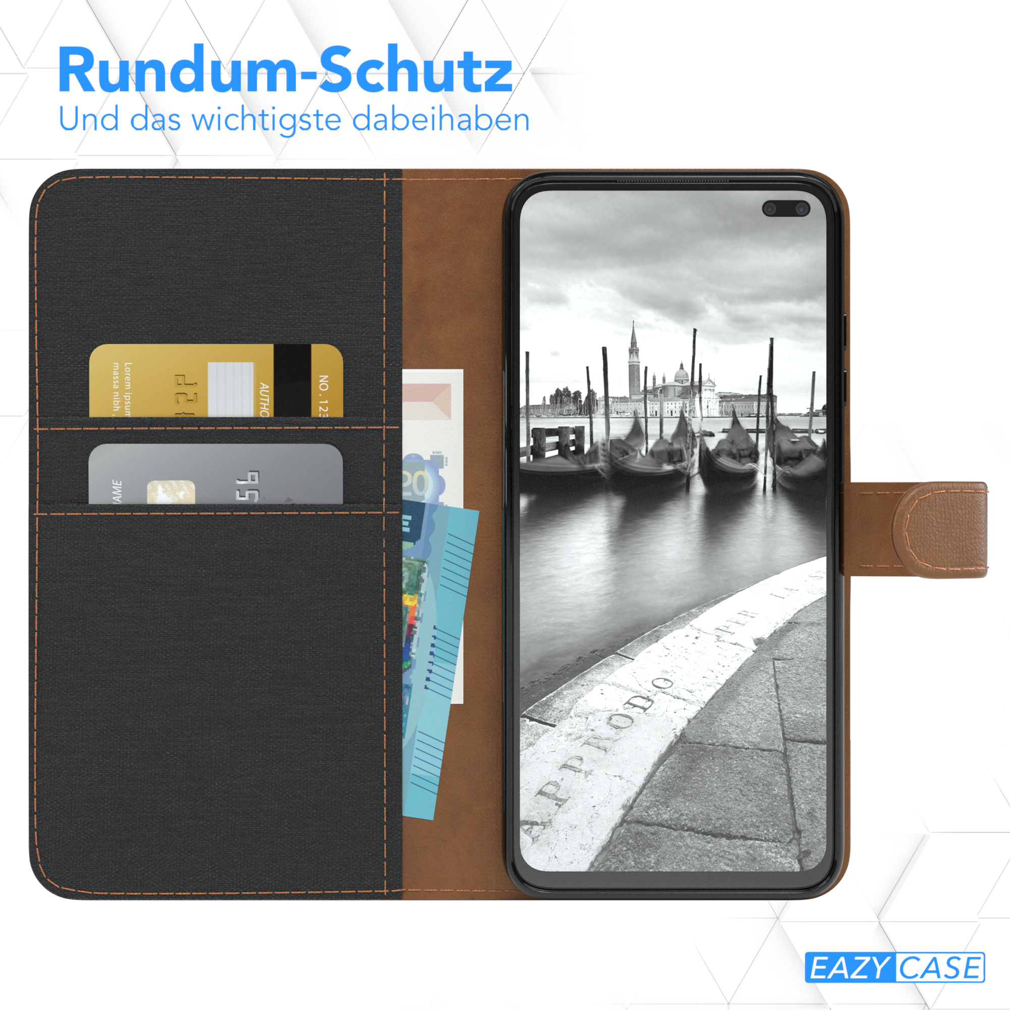 Geöffnete Handyhülle mit Telefon, Venedig-Kanal-Szene.