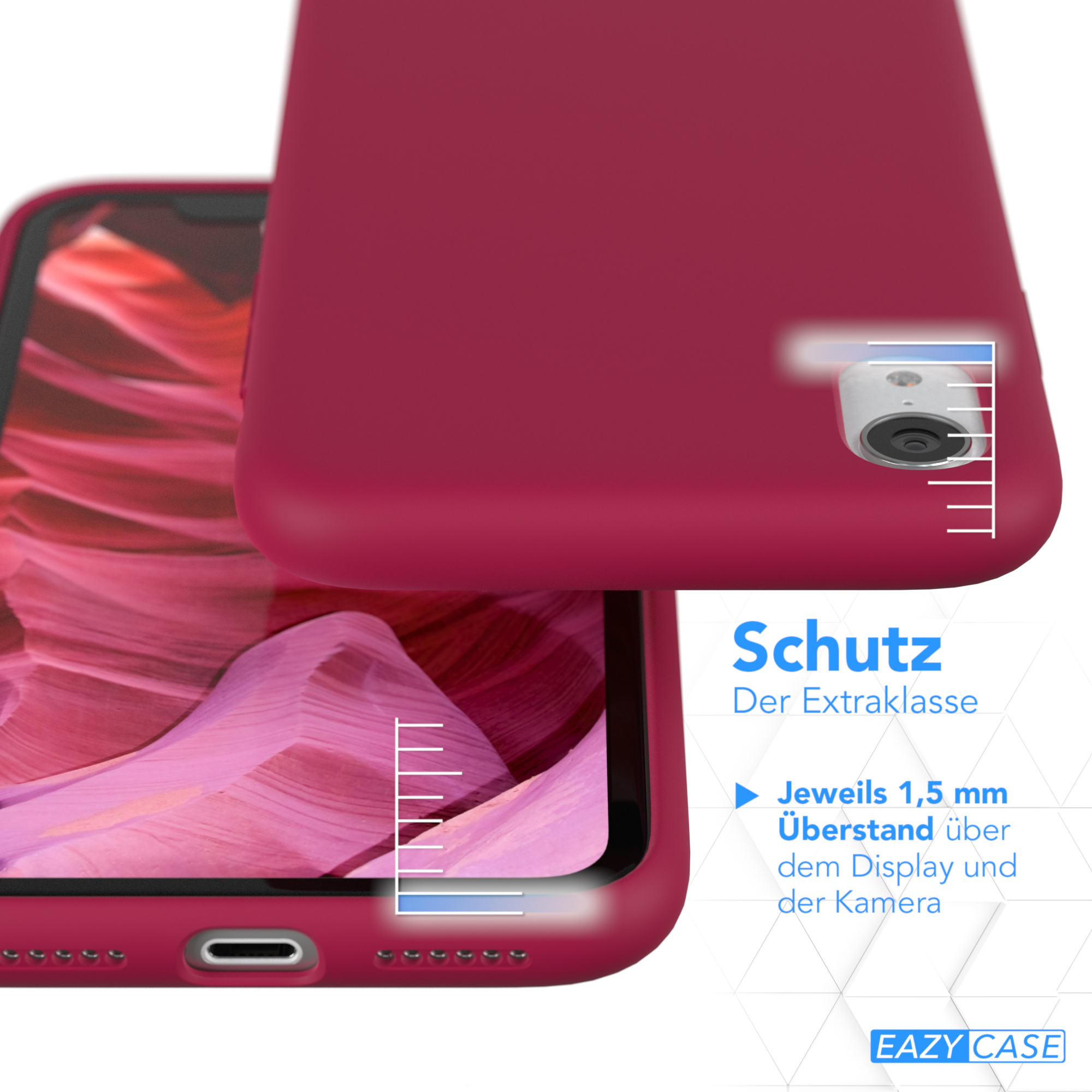 Handyhülle mit Telefon, rote Hülle, Text.
