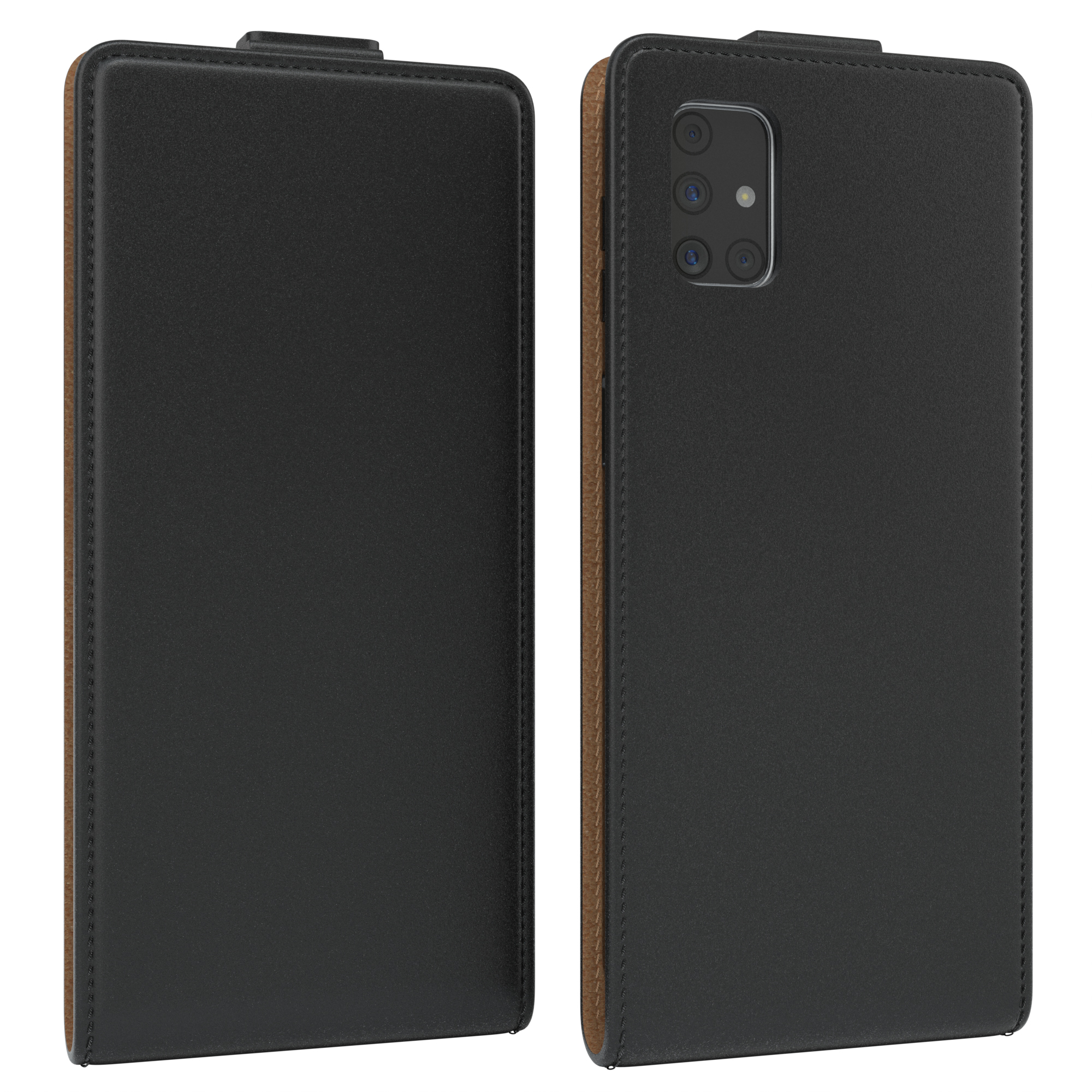 Zwei Seiten der schwarzen Handyhülle, mit einem Telefon darin.
