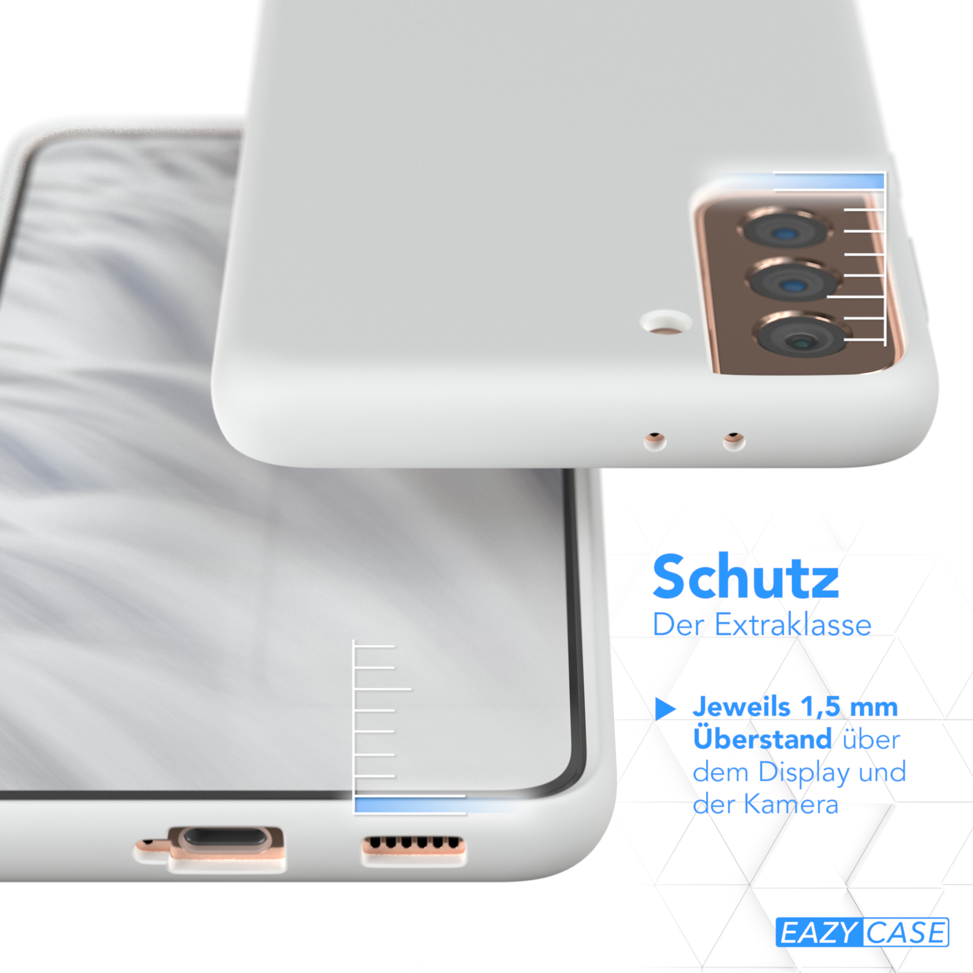 Zwei Handyhüllen werden gezeigt. Eine zeigt die Rückseite des Telefons. Die andere zeigt die Vorderseite des Telefons.