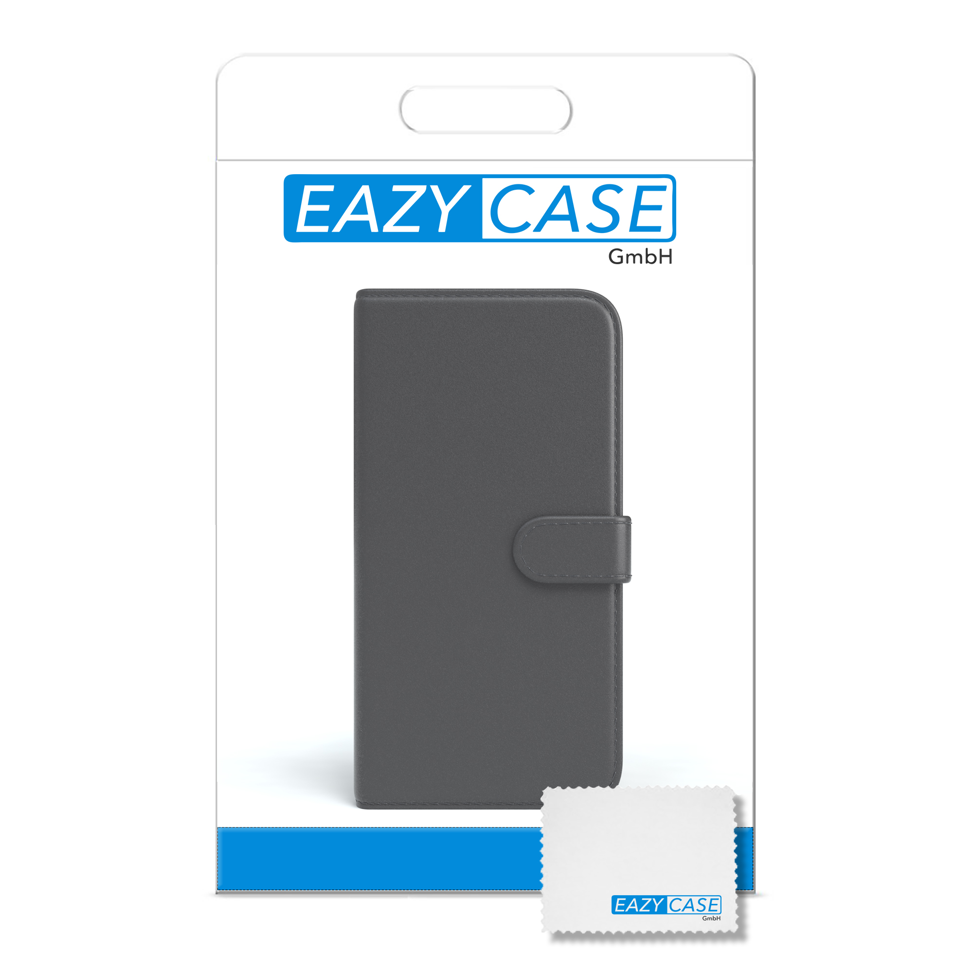 Telefonhüllenverpackung mit EAZY CASE Logo. Enthält ein Reinigungstuch.