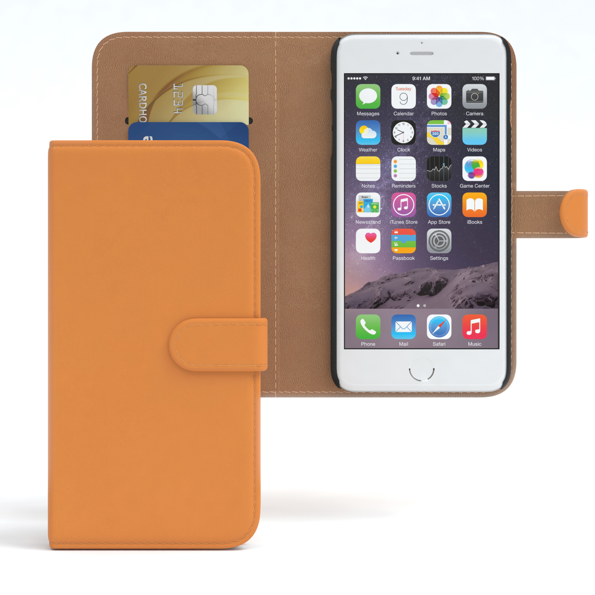 Bookstyle 6 EAZY 6S, / Kartenfach, Bookcover, CASE iPhone mit Orange Apple, Klapphülle