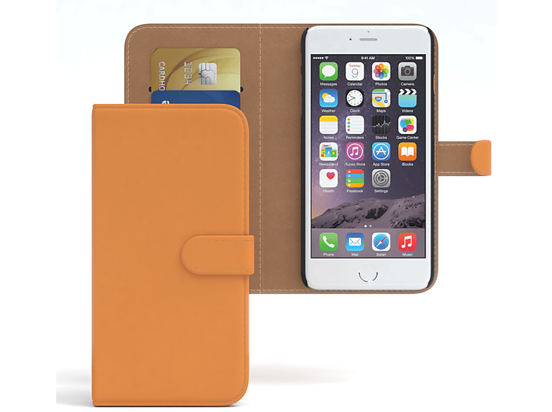 EAZY CASE Bookstyle Klapphülle / Bookcover, Apple, 6S, Orange Kartenfach, iPhone mit 6
