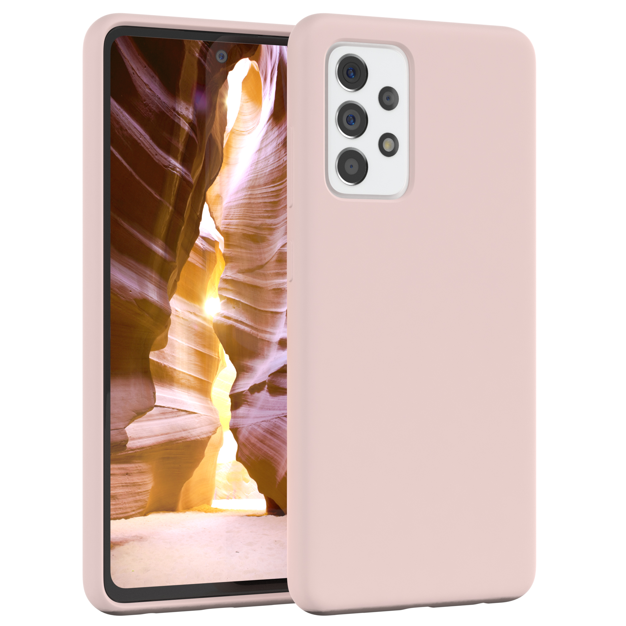 Rosa Handyhülle auf einem rosa Telefon mit hellem Hintergrund. Weißer Hintergrund.