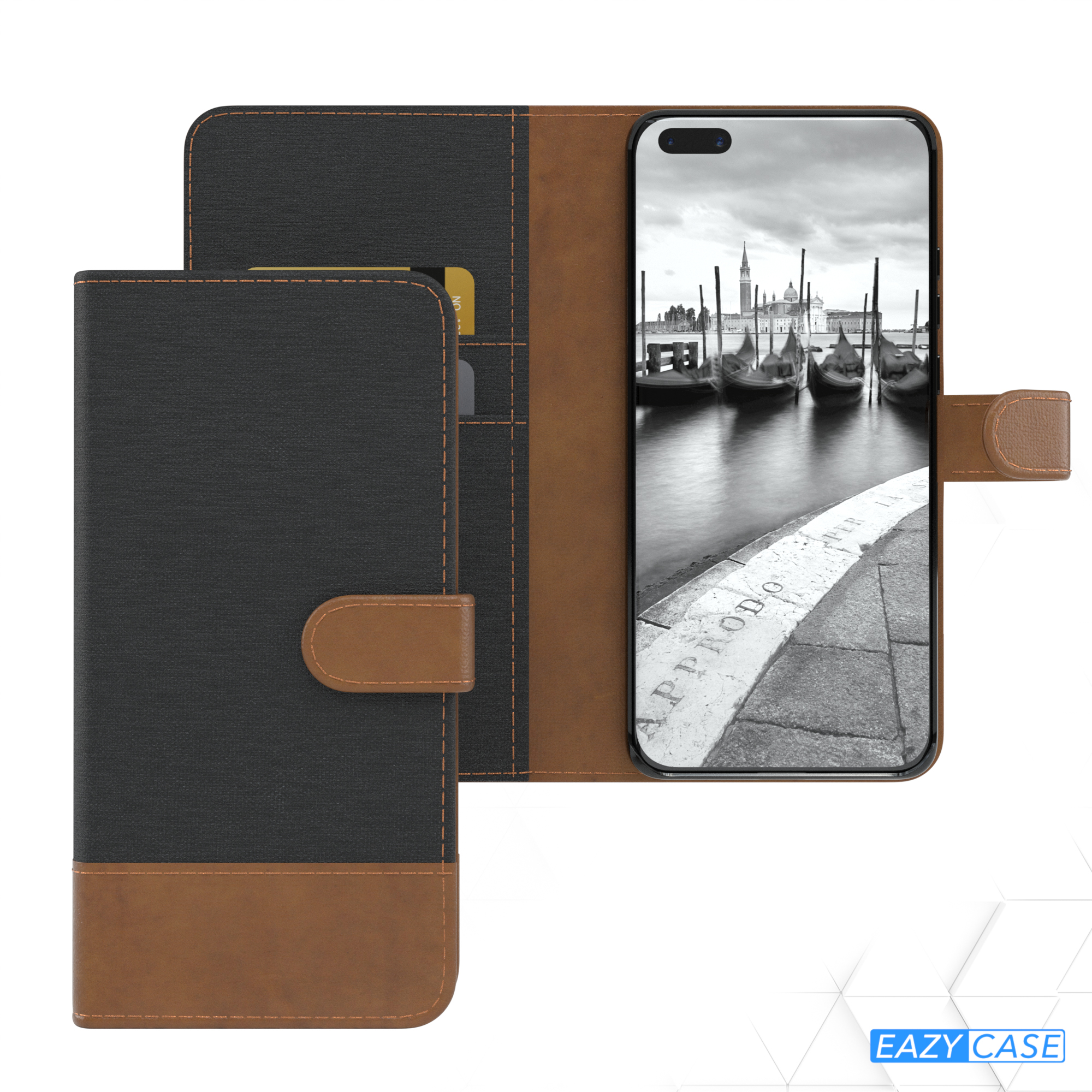 Kartenfach, Jeans EAZY Huawei, Plus, mit Schwarz Bookcover, CASE P40 Pro Klapphülle Bookstyle