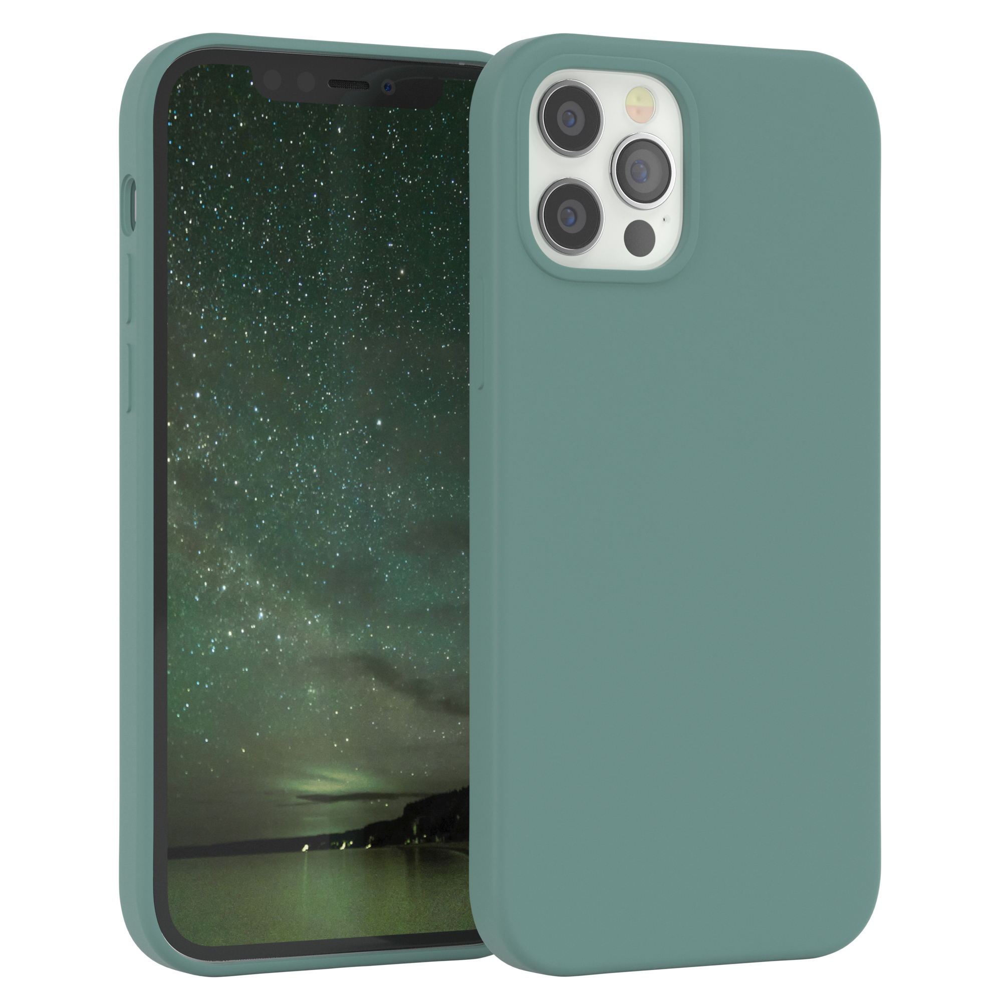 EAZY CASE Premium Pro, Silikon Backcover, / Handycase, Nachtgrün 12 Grün Apple, iPhone 12 