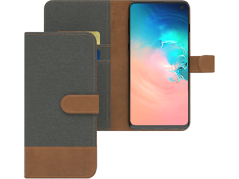 Samsung, mit Bookcover, Grau Klapphülle Galaxy Bookstyle Kartenfach, S10, CASE Jeans EAZY Anthrazit