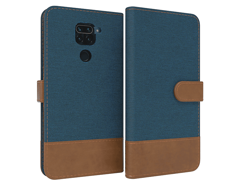 10X Xiaomi, Bookcover, 9 Redmi Jeans / Note EAZY 4G, mit Blau Redmi Klapphülle CASE Bookstyle Kartenfach,