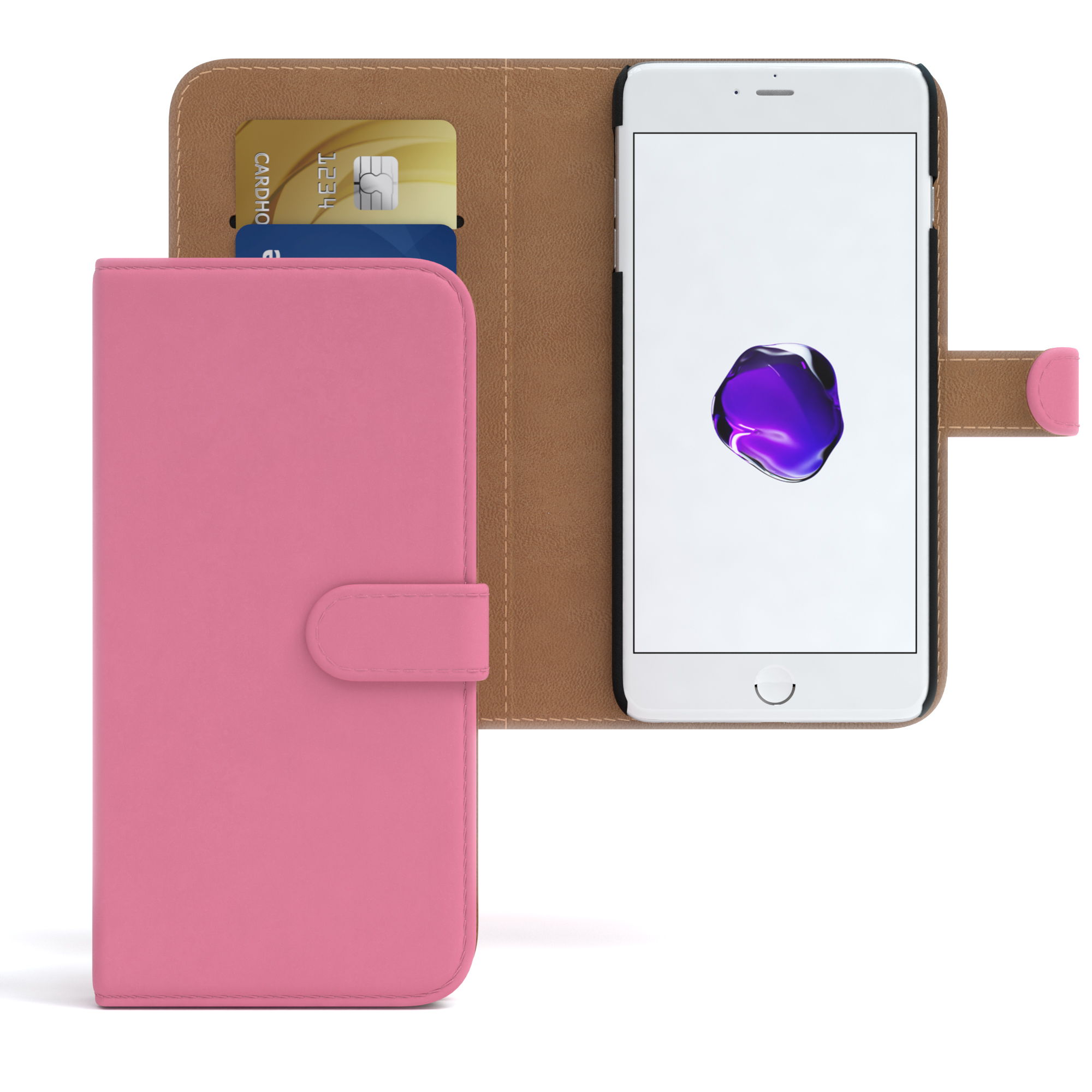 7 Klapphülle Bookcover, CASE Rosa Plus, Plus Kartenfach, iPhone EAZY mit Bookstyle 8 Apple, /