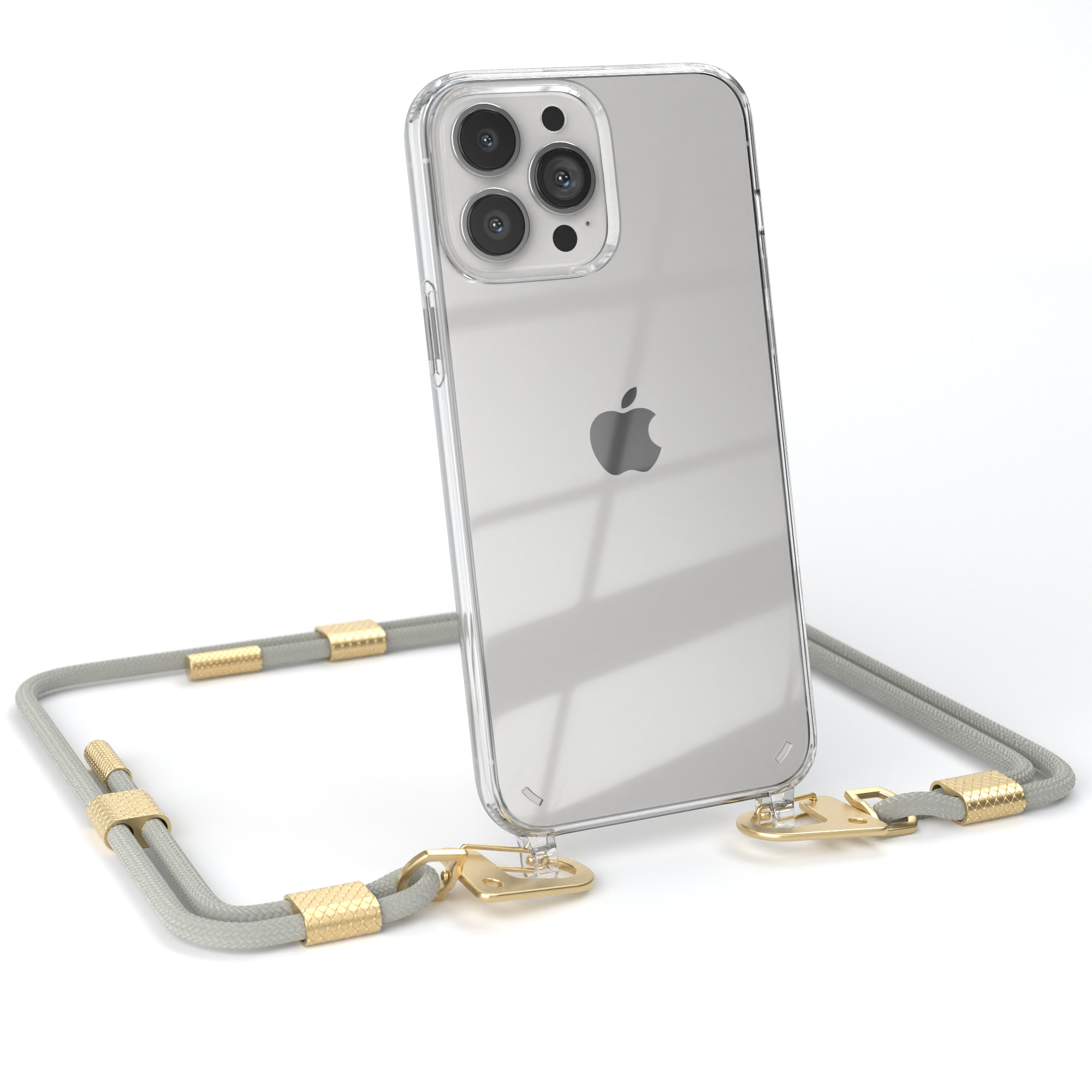 EAZY CASE Transparente Apple, Max, Gold runder Beige + / iPhone Handyhülle 13 Karabiner, Kordel Pro Umhängetasche, Matt Taupe mit