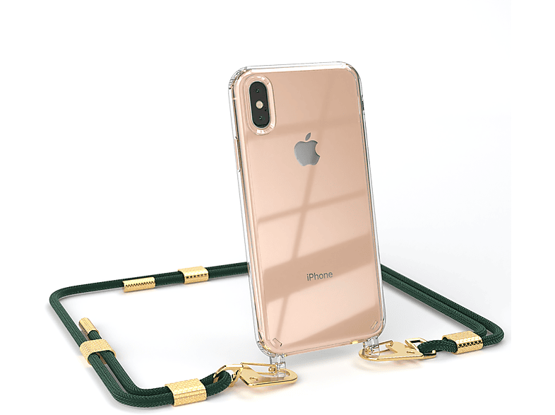 EAZY CASE + Transparente Kordel Gold Nachtgrün runder Apple, Handyhülle X iPhone XS, mit / Karabiner, Umhängetasche, 