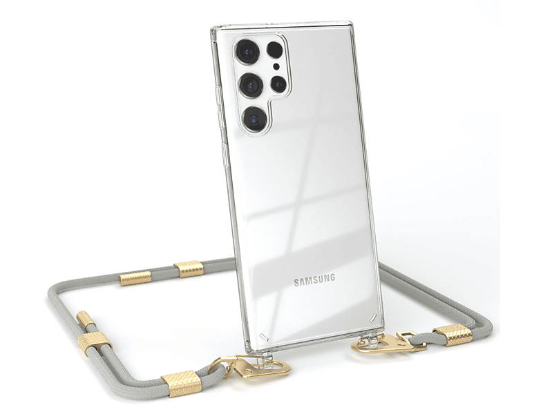 EAZY CASE Transparente Handyhülle + / Taupe Galaxy Beige Kordel Gold 5G, Samsung, mit Umhängetasche, Matt Karabiner, Ultra runder S22