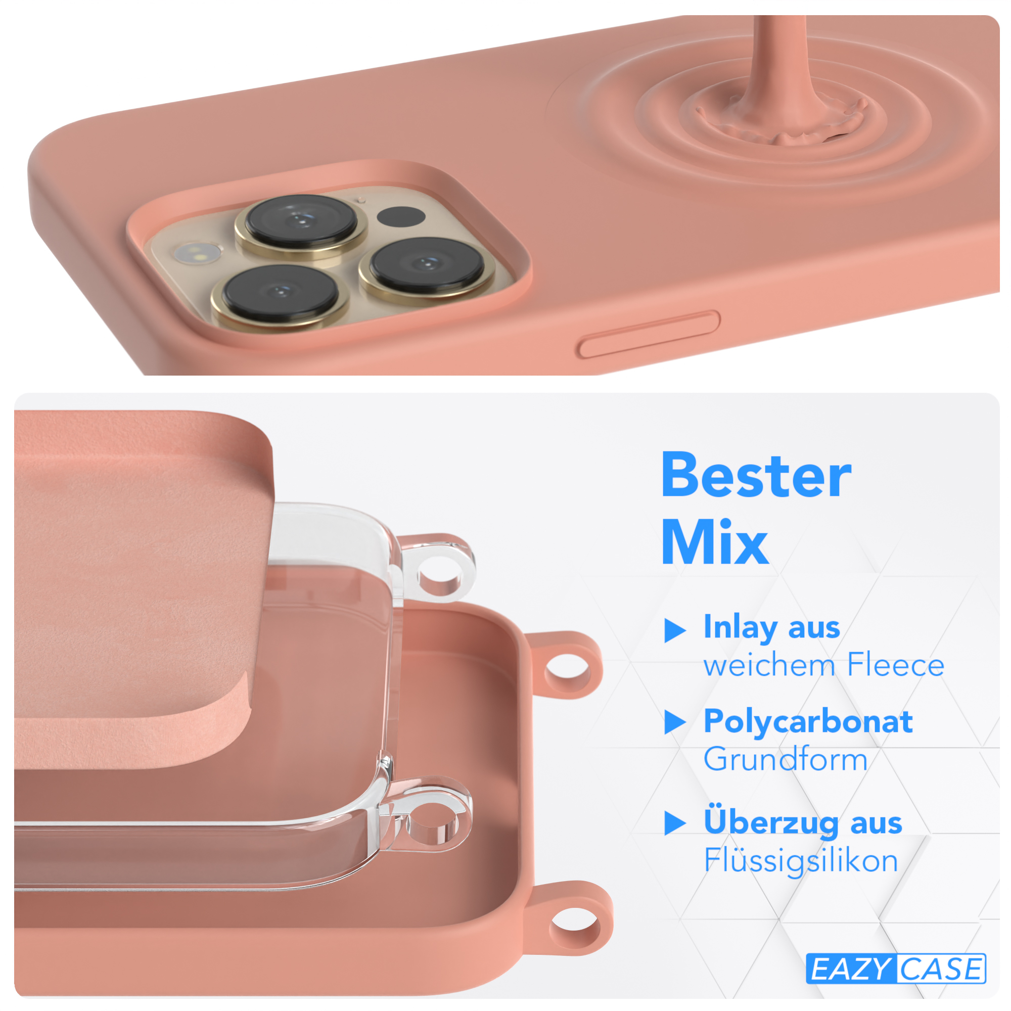CASE Coral / Apple, EAZY iPhone Handykette Altrosa Pro, mit Umhängetasche, Runde Karabiner, 13