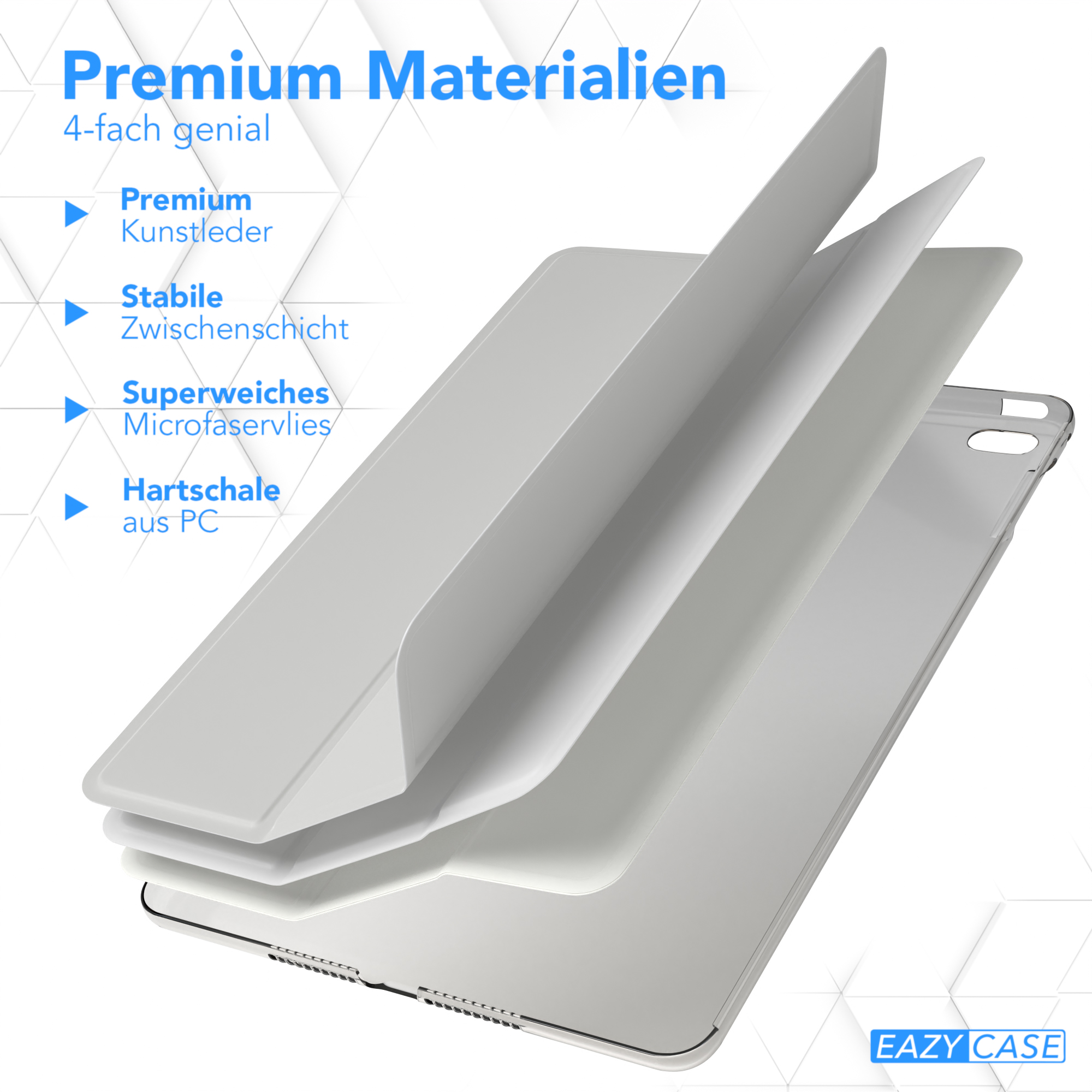 Geschichtete Handyhüllenmaterialien: Premium-Leder, stabile Mittelschicht, weiche Mikrofaser und PC-Hartschale.