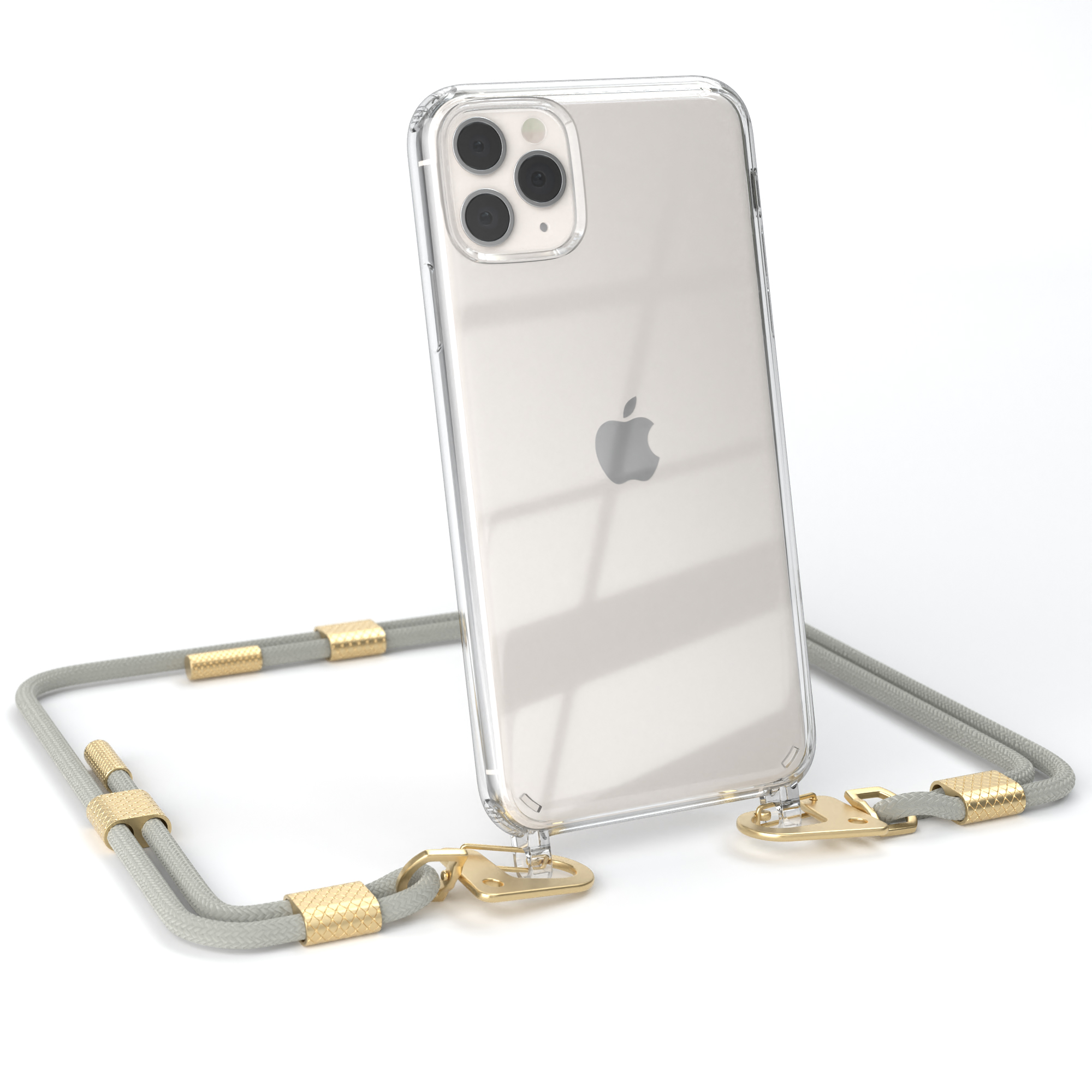 EAZY CASE Transparente Pro iPhone Apple, Matt Umhängetasche, Max, 11 + Taupe / runder mit Handyhülle Beige Karabiner, Gold Kordel