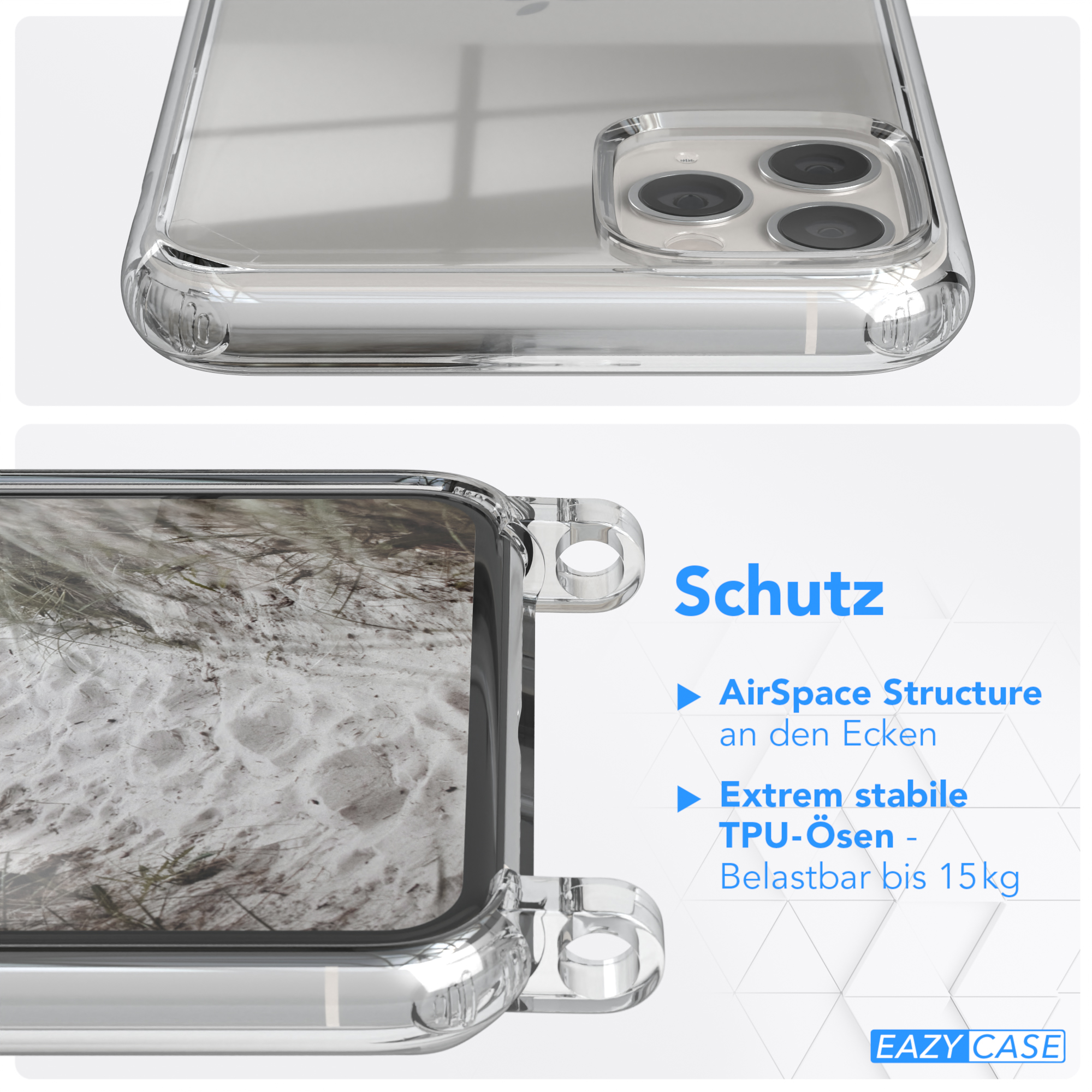 EAZY CASE Transparente Handyhülle Apple, Kordel Taupe Pro 11 Umhängetasche, runder Beige Karabiner, / Gold Max, mit + Matt iPhone