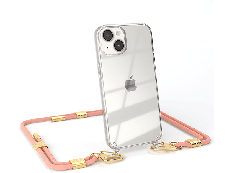 Karabiner, Apple, runder Transparente Handyhülle / mit + CASE iPhone Umhängetasche, Kordel Altrosa Gold 14, EAZY