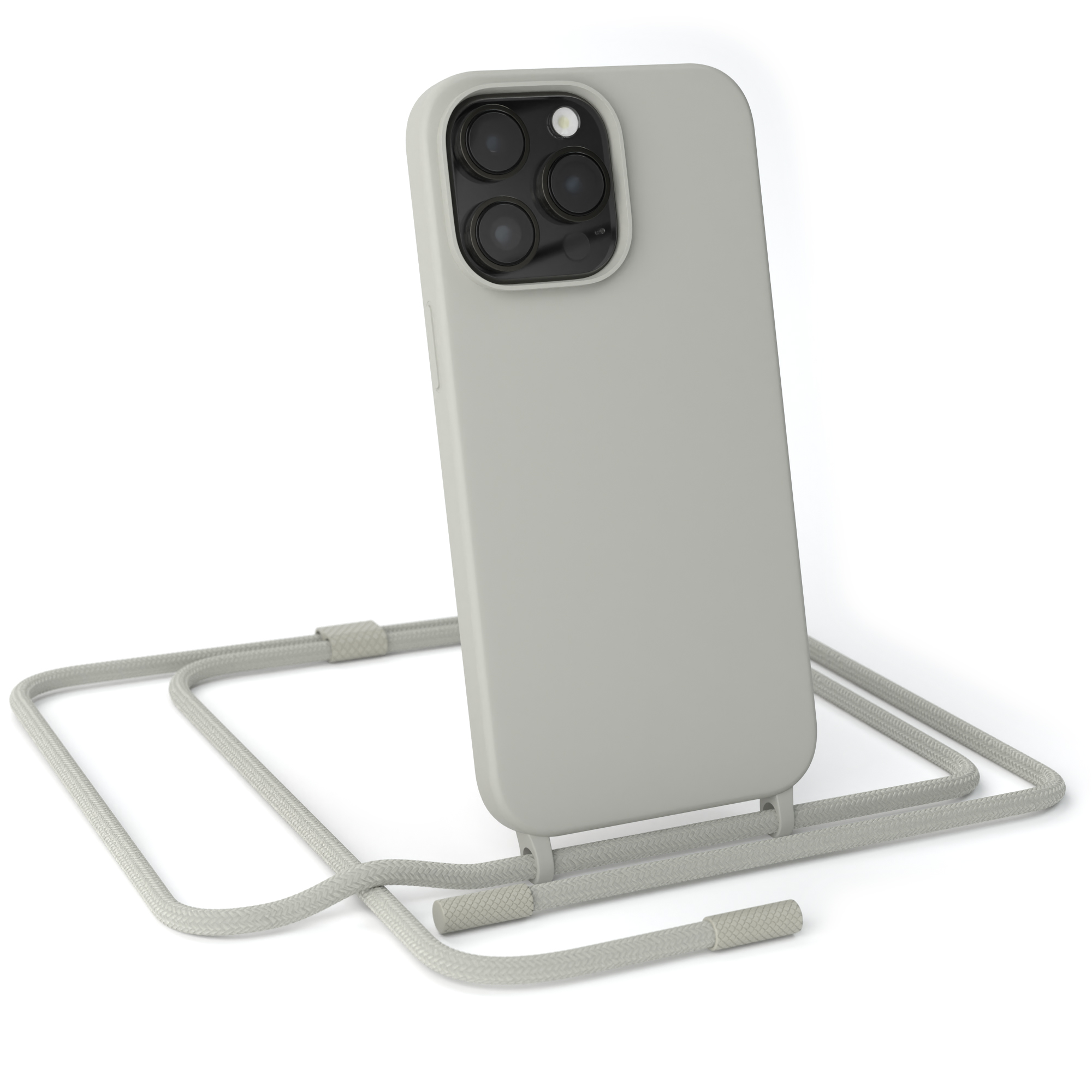 EAZY CASE Runde Color, Full Grau Taupe Max, Pro / 14 Apple, Handykette Beige Umhängetasche, iPhone