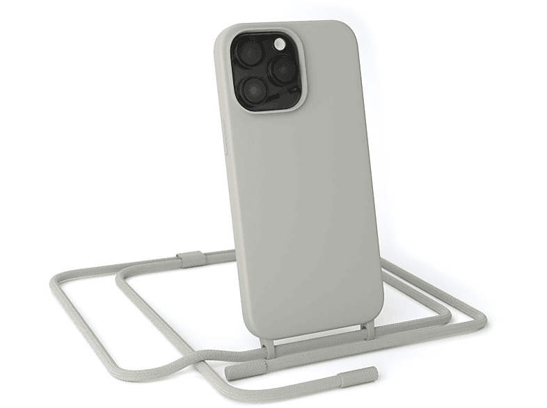 EAZY CASE Runde Handykette Full 14 Apple, iPhone Umhängetasche, Beige Taupe / Max, Pro Color, Grau