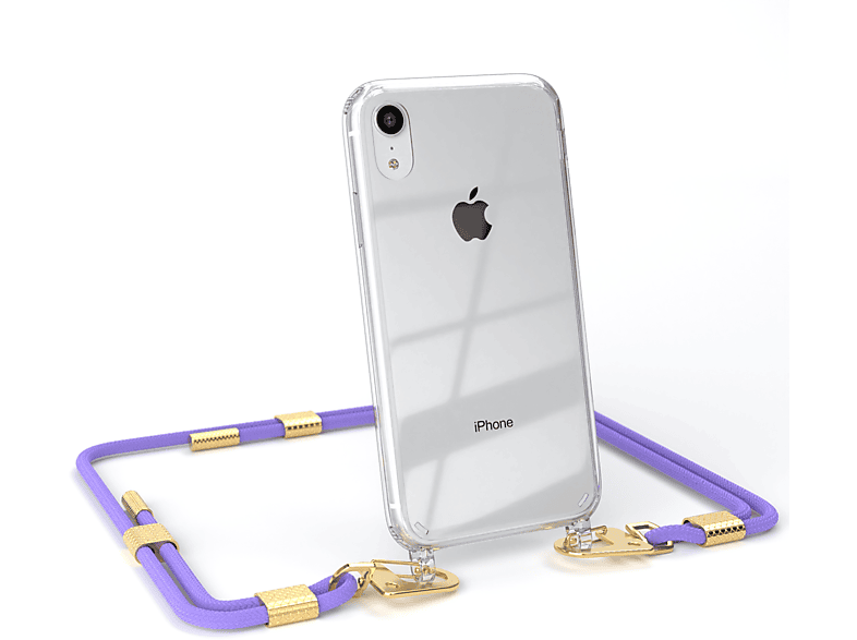 Lila / iPhone EAZY Umhängetasche, + Transparente Gold Flieder Karabiner, mit Handyhülle Kordel Apple, runder XR, CASE