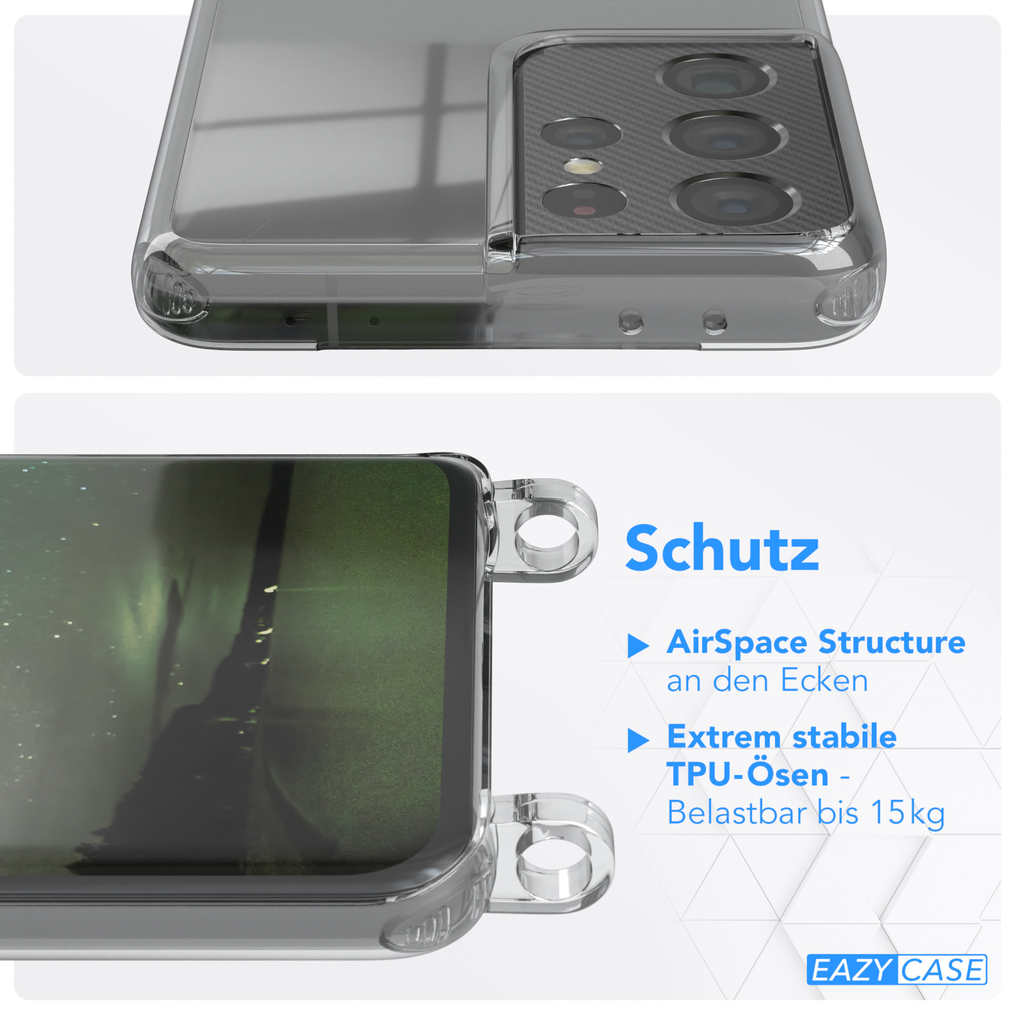 Kordel Handyhülle + Ultra Karabiner, / mit Galaxy Nachtgrün EAZY 5G, Samsung, Gold Transparente S21 CASE Umhängetasche, runder