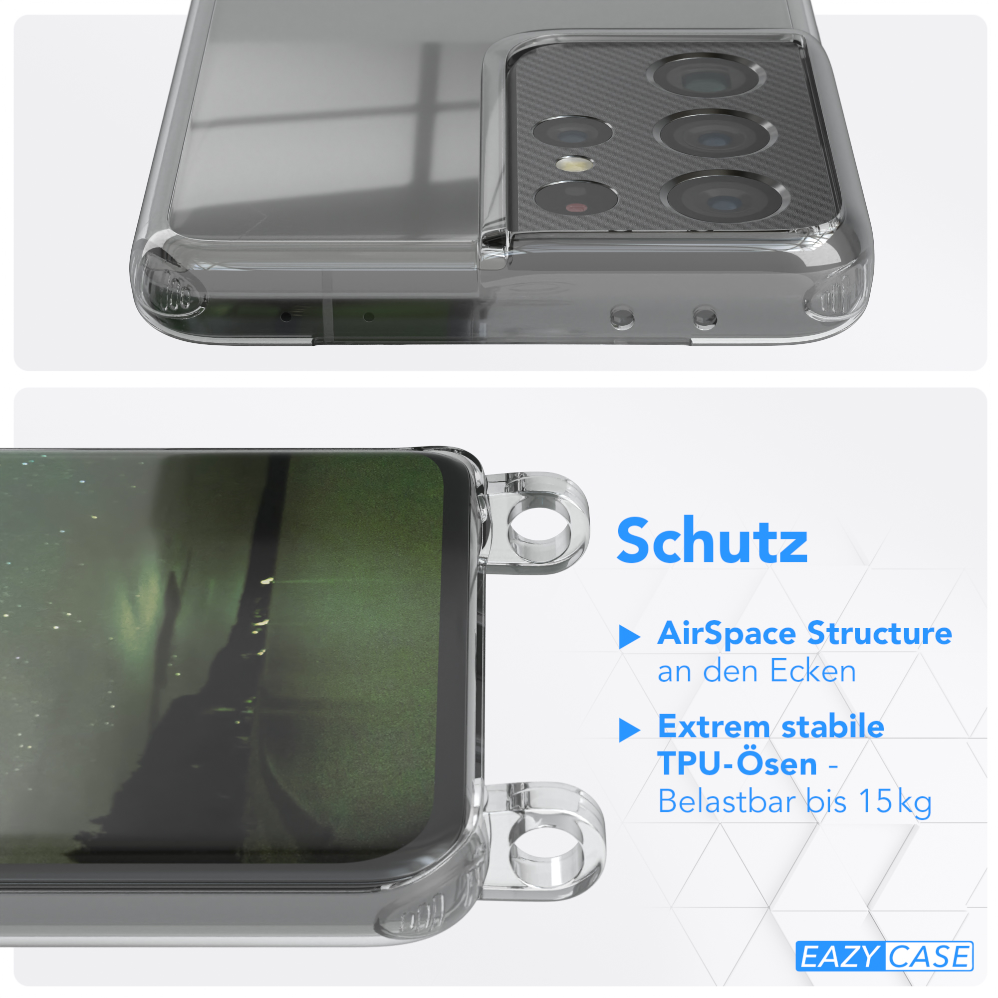 Umhängetasche, / runder Transparente Samsung, + Galaxy Karabiner, CASE 5G, S21 Gold Nachtgrün mit Handyhülle Ultra Kordel EAZY