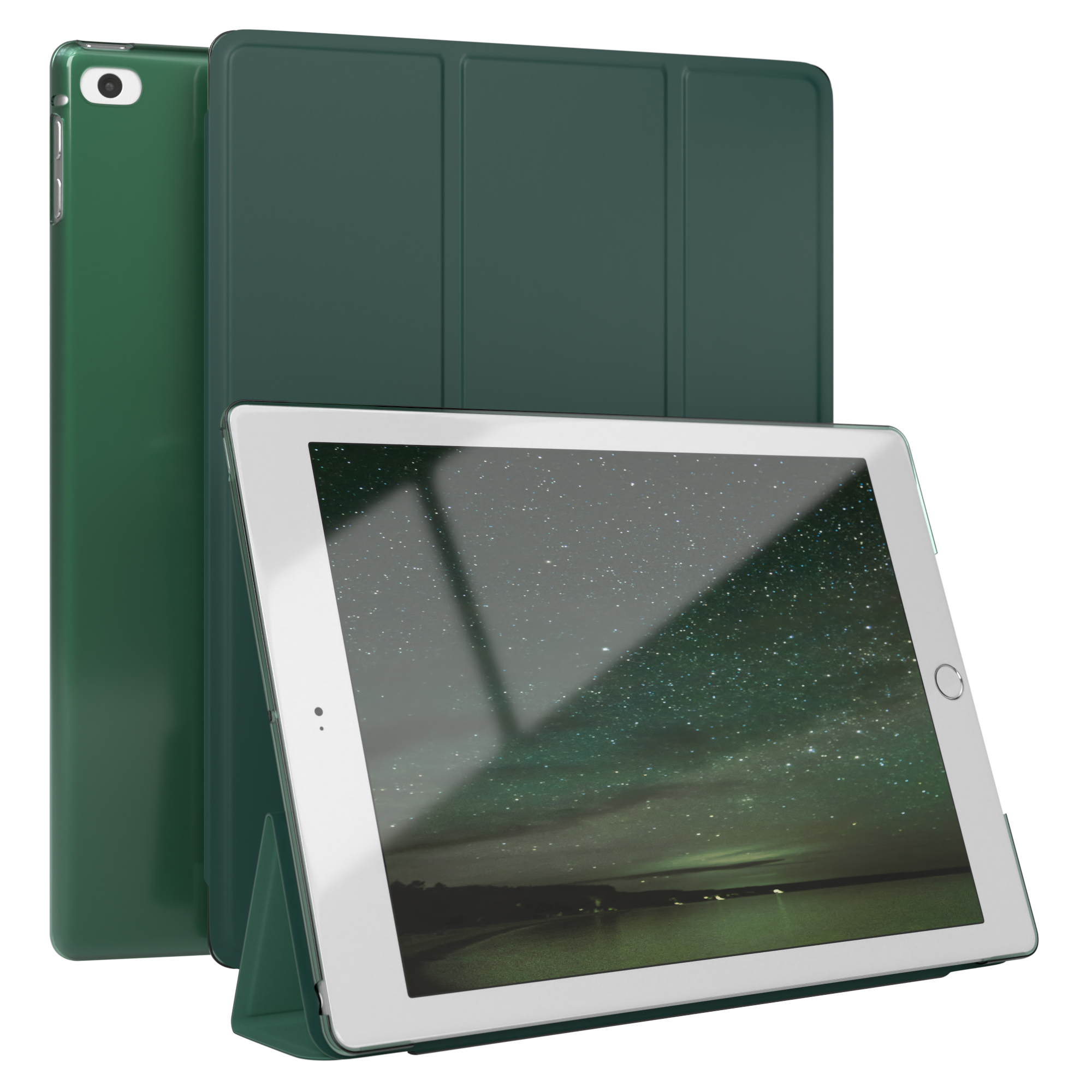 Grünes iPad mit grüner Hülle. Der Bildschirm zeigt eine Sternennacht.