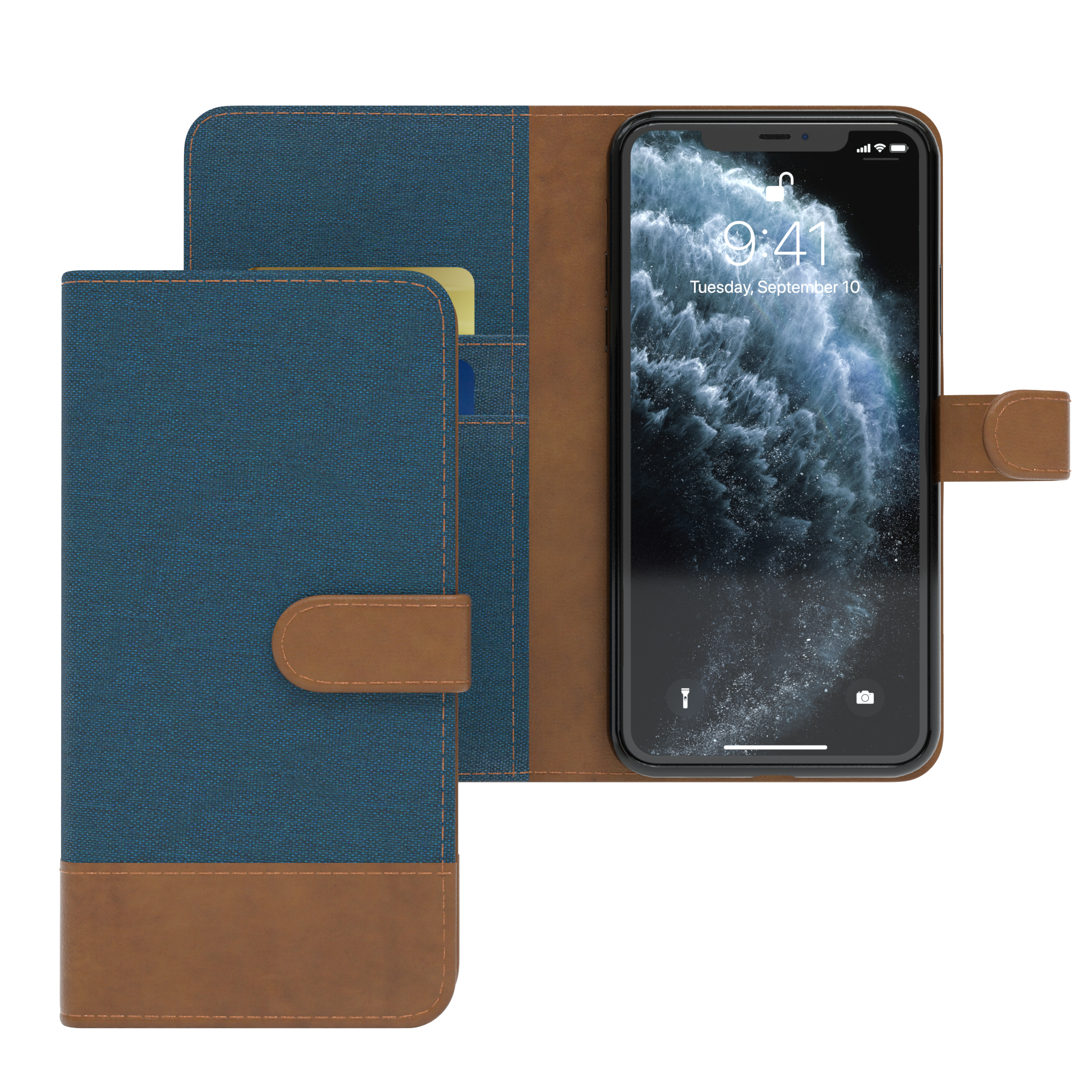 Bookstyle Max, CASE mit iPhone Kartenfach, Apple, Klapphülle Bookcover, 11 EAZY Jeans Blau Pro