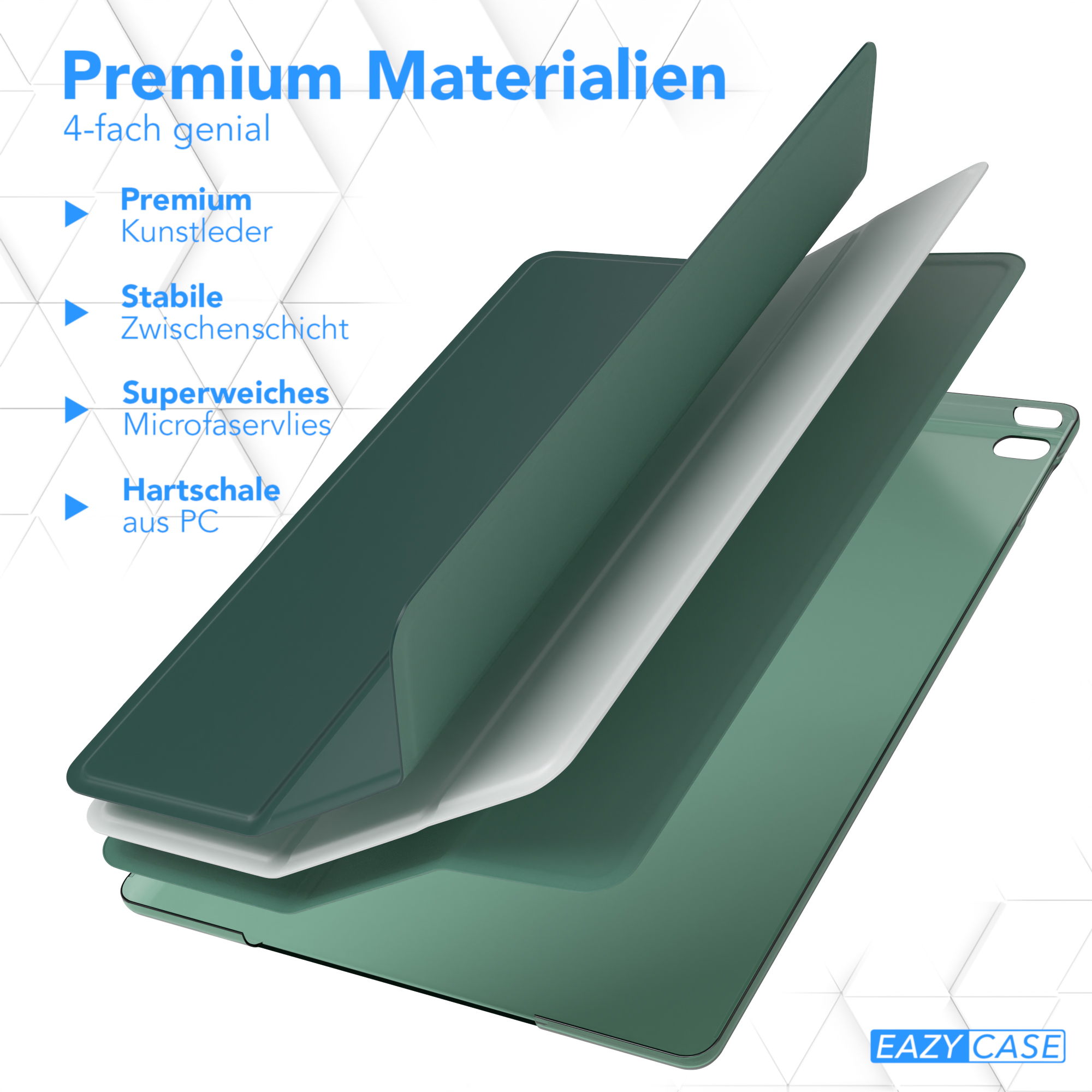Tablet-Hüllenmaterialien: Premium-Leder, stabile Innenschicht, Mikrofaser und PC-Hartschale.