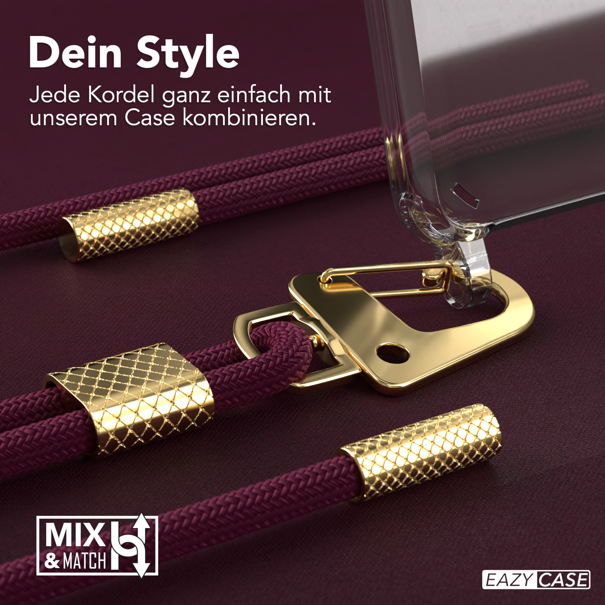 + / Umhängetasche, Handyhülle Bordeaux CASE mit Kordel Gold Galaxy Samsung, Transparente EAZY Karabiner, A71, runder