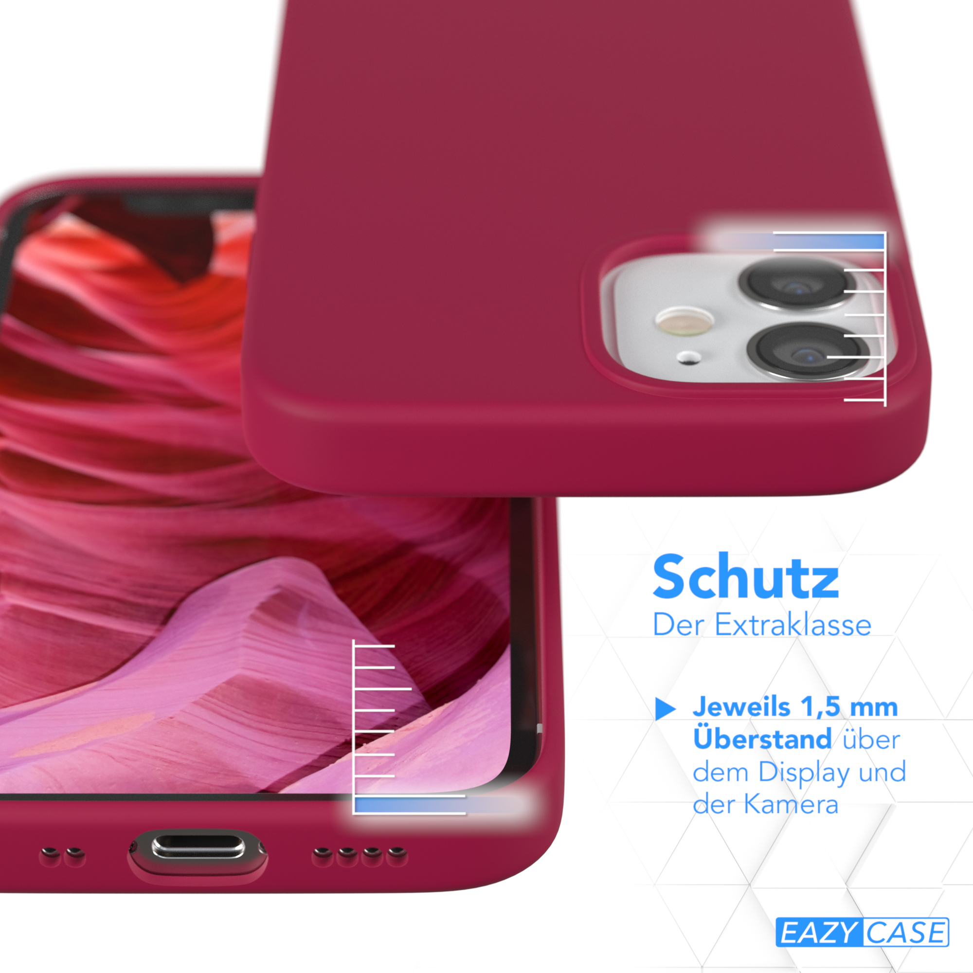 Handyhülle mit roter Farbe. Zeigt zusätzlichen Schutz mit Messungen.