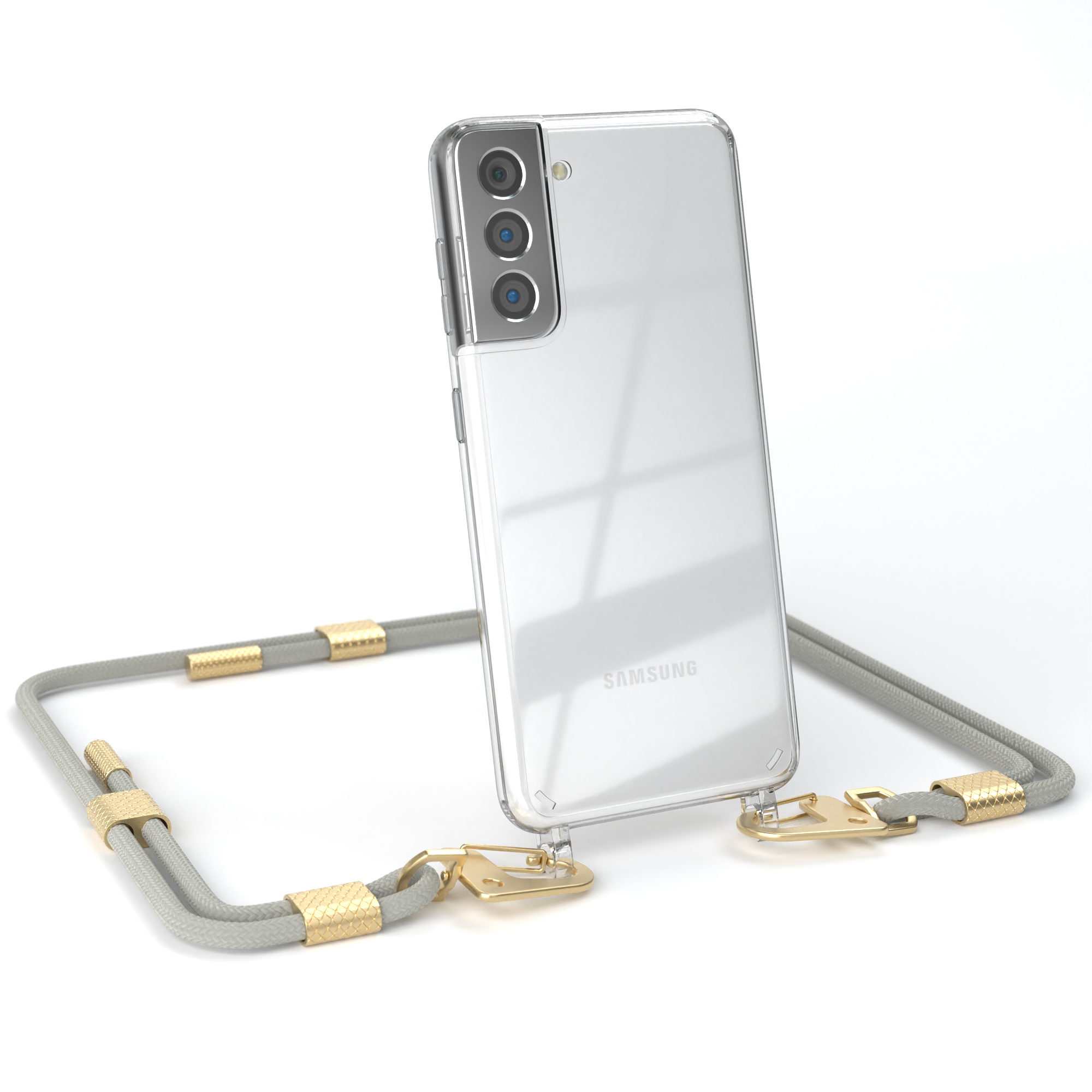 runder S21 Transparente Matt Umhängetasche, / EAZY CASE Galaxy Gold Handyhülle + Beige Taupe Karabiner, mit Samsung, Kordel 5G,