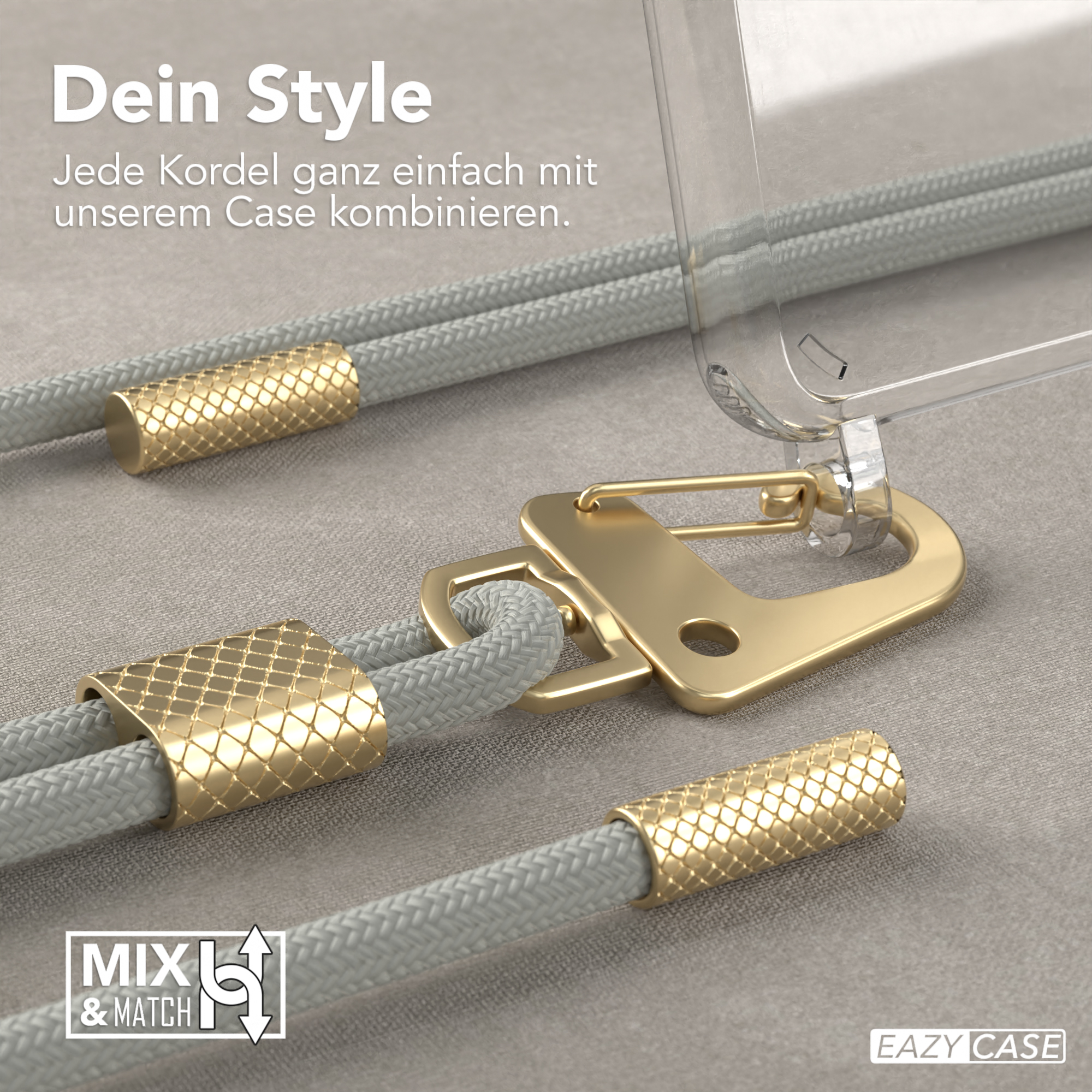 Nahaufnahme von Telefonriementeilen mit goldenen Akzenten.
