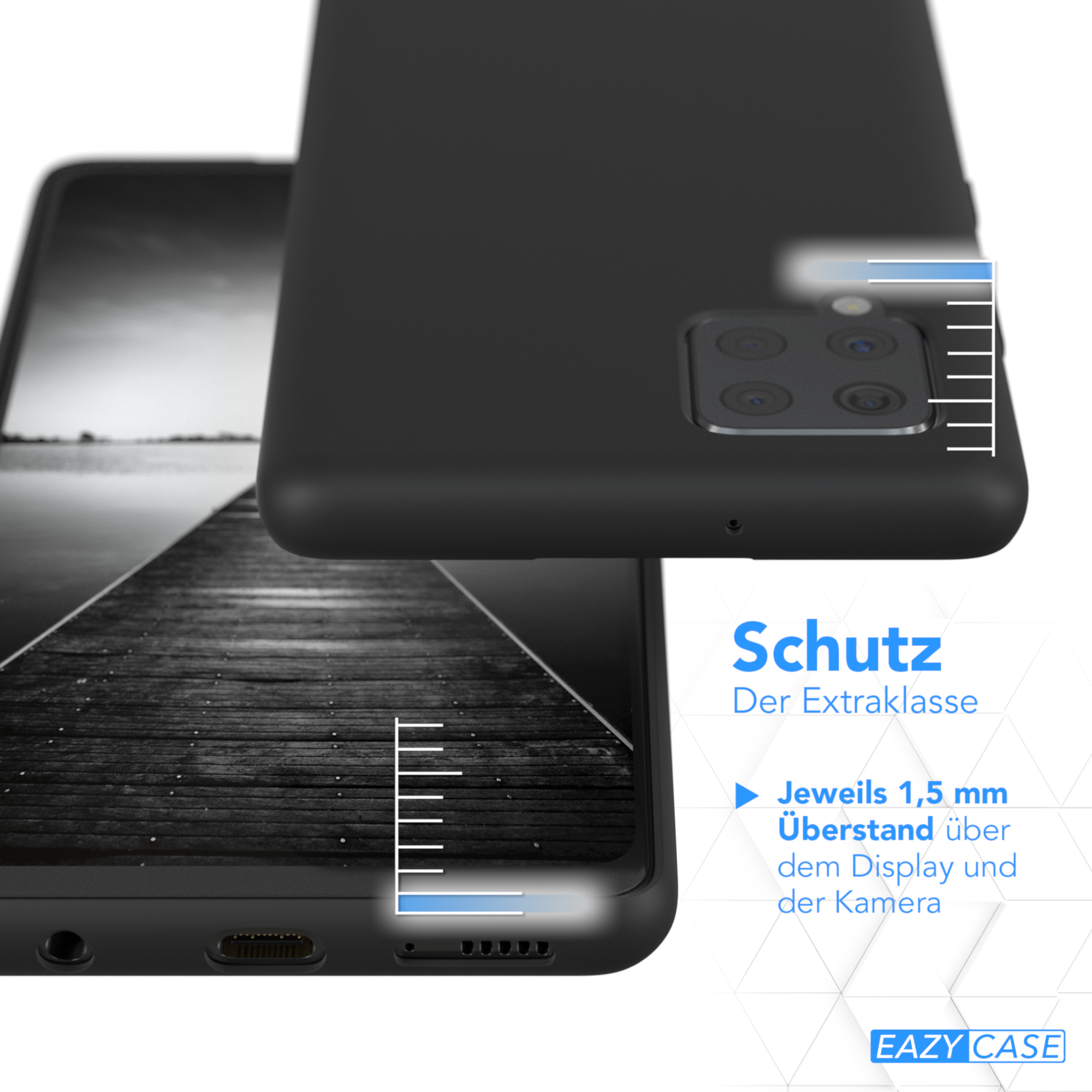 Eine Handyhülle auf einem Telefon. Die Hülle ist schwarz und schützt die Kamera.